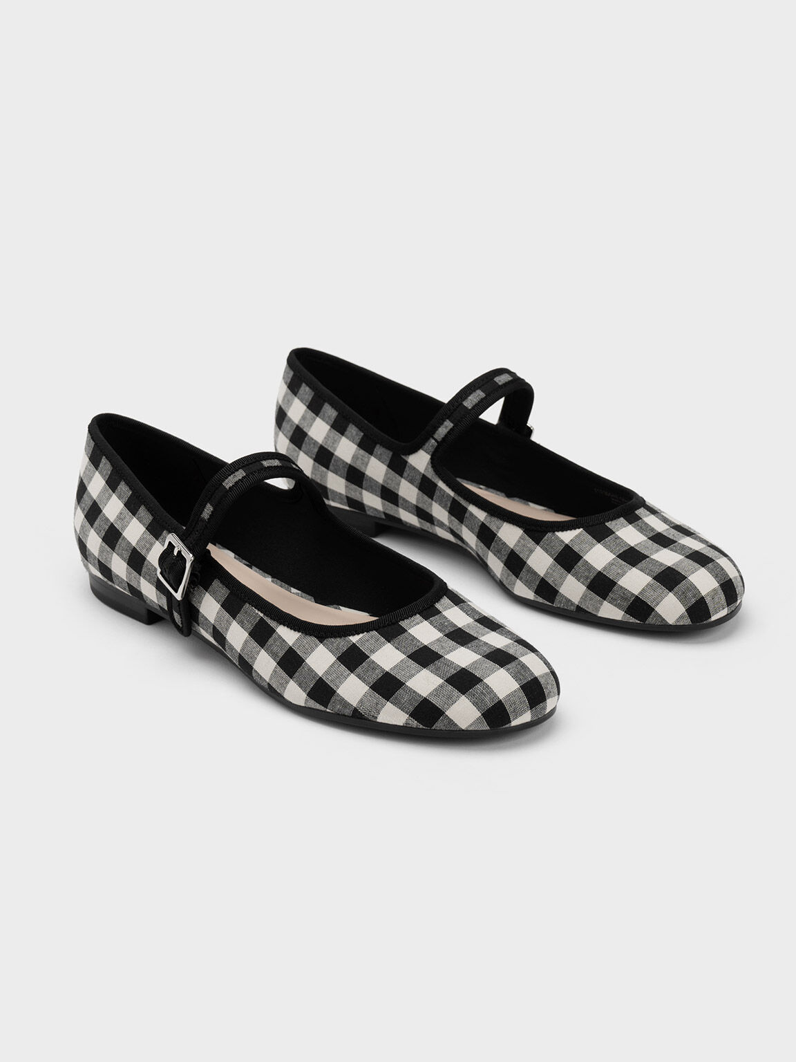 Black Textured Checkered Buckled Mary Jane Flats - CHARLES & KEITH AU