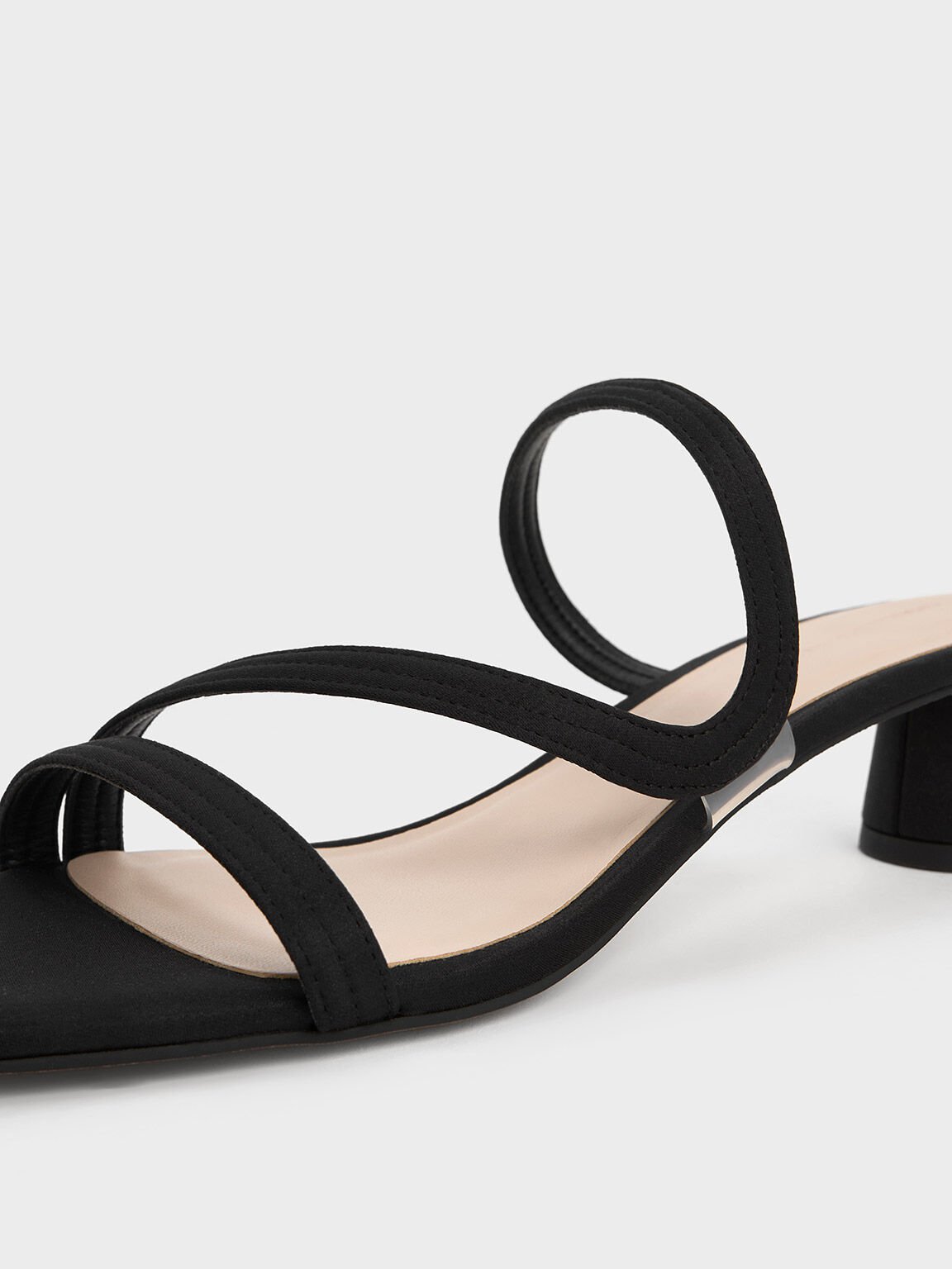 Arden Satin Wavy Strap Mules, Black, hi-res