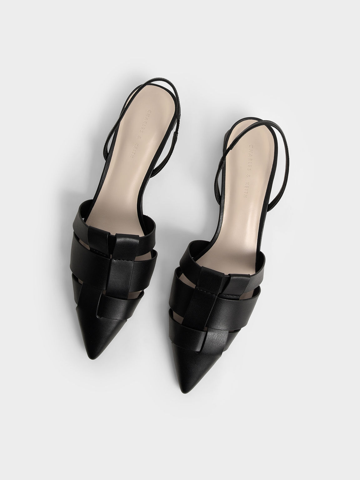 Woven Slingback Pumps, Black, hi-res