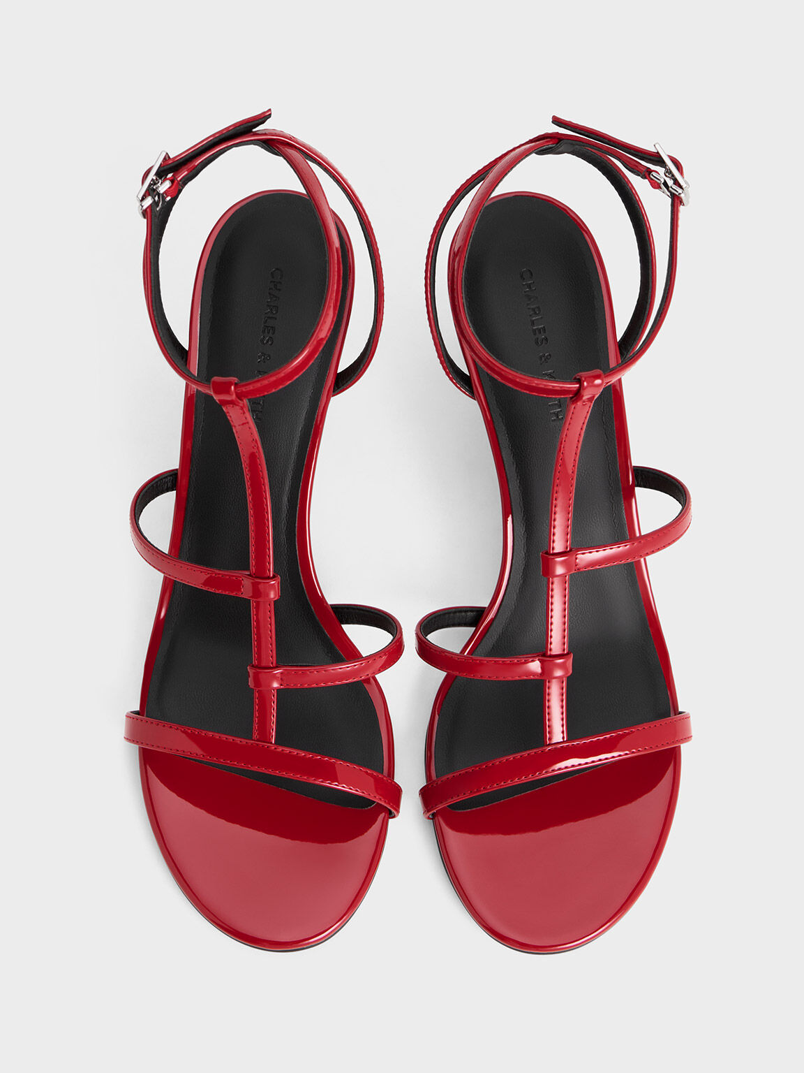 Clara Asymmetric T-Bar Sandals, Red, hi-res