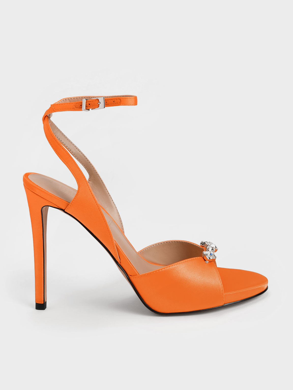 Metallic Gem-Encrusted Ankle Strap Sandals - Orange