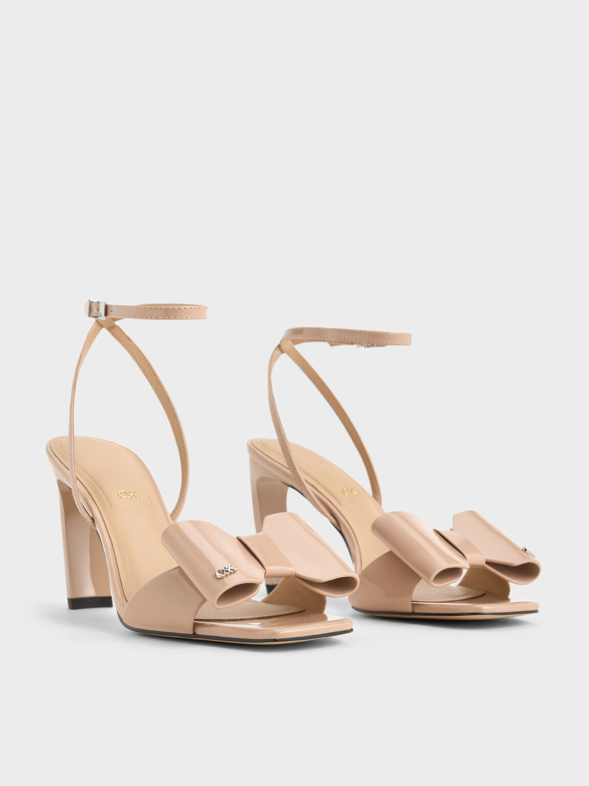 Lu Patent Leather Bow Blade-Heel Sandals, Nude, hi-res