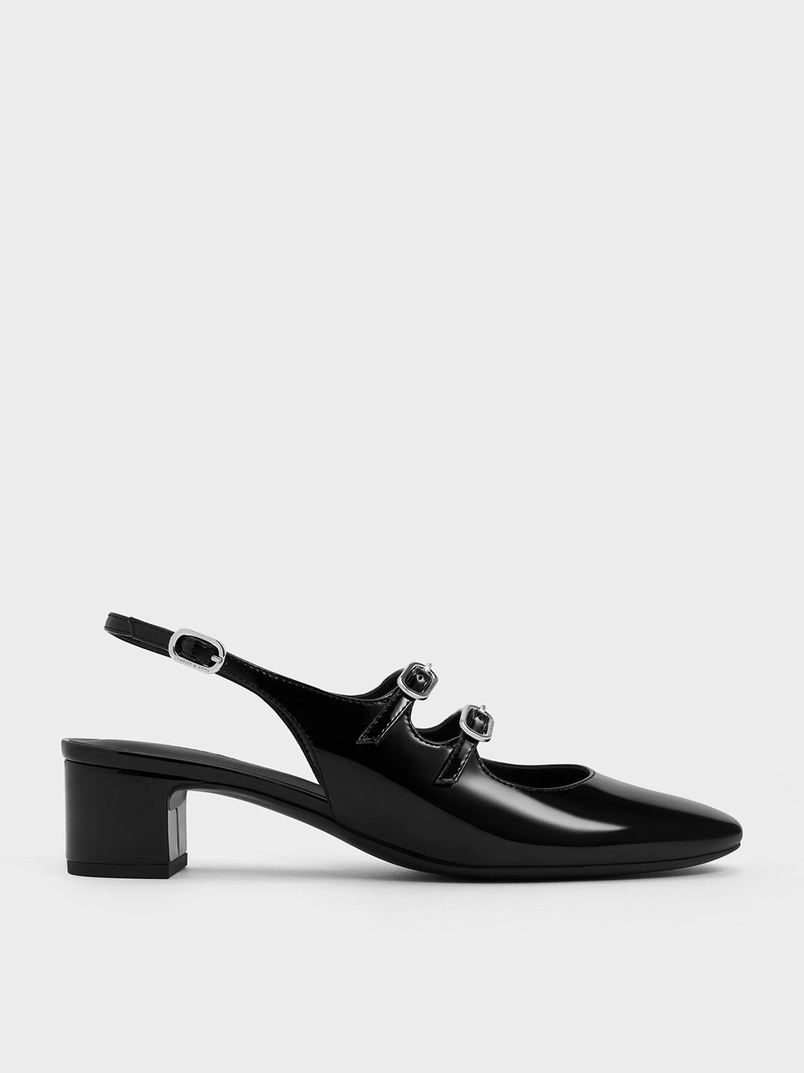 Black Boxed Double-Strap Slingback Mary Jane Pumps - CHARLES & KEITH US