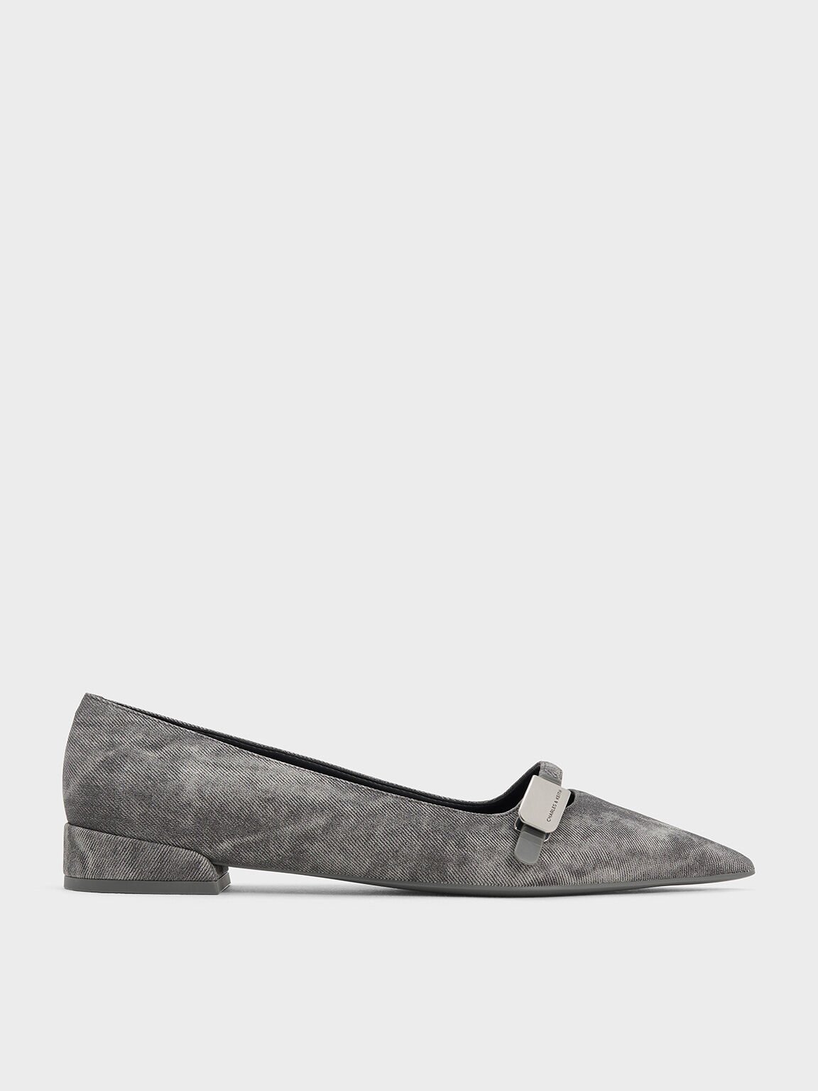 Robbie Denim Pointed-Toe Ballet Flats, Dark Grey, hi-res