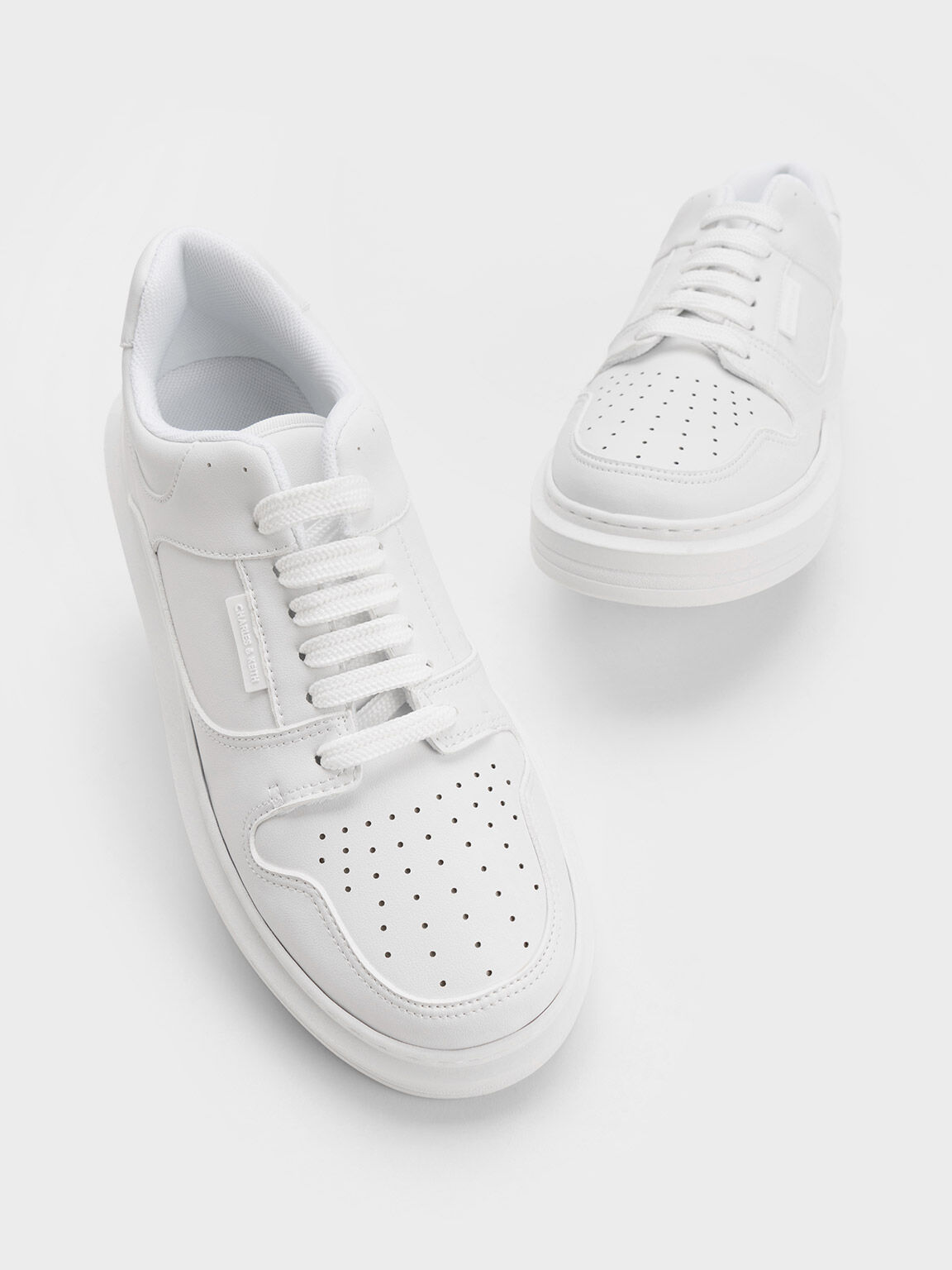 White Gem-Embellished Platform Sneakers - CHARLES & KEITH PH