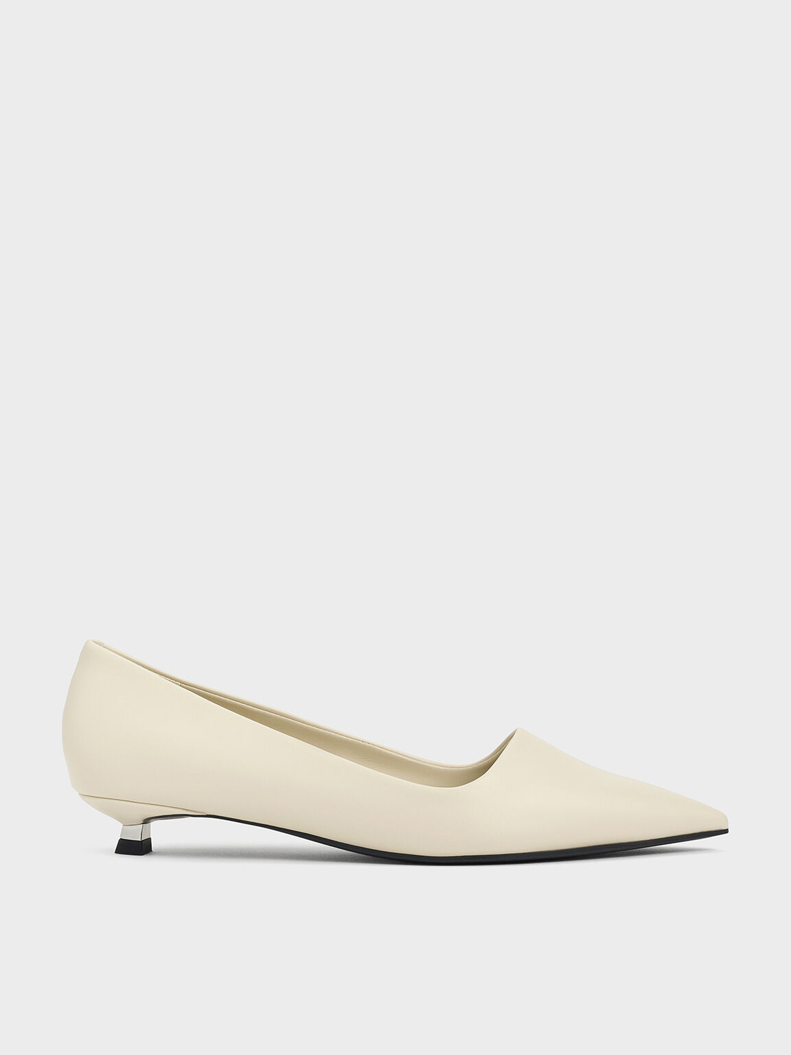 Pointed-Toe Kitten-Heel Pumps, Chalk, hi-res