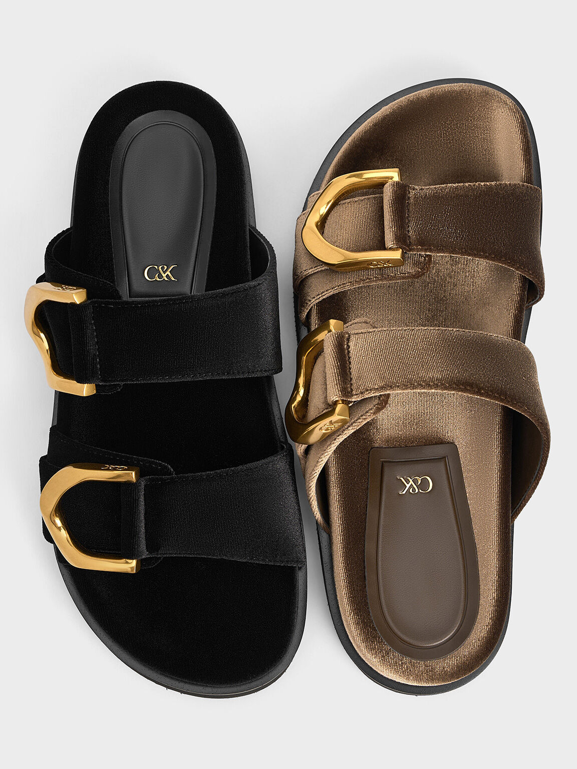 Gabine Velvet Buckle Sandals, Brown, hi-res