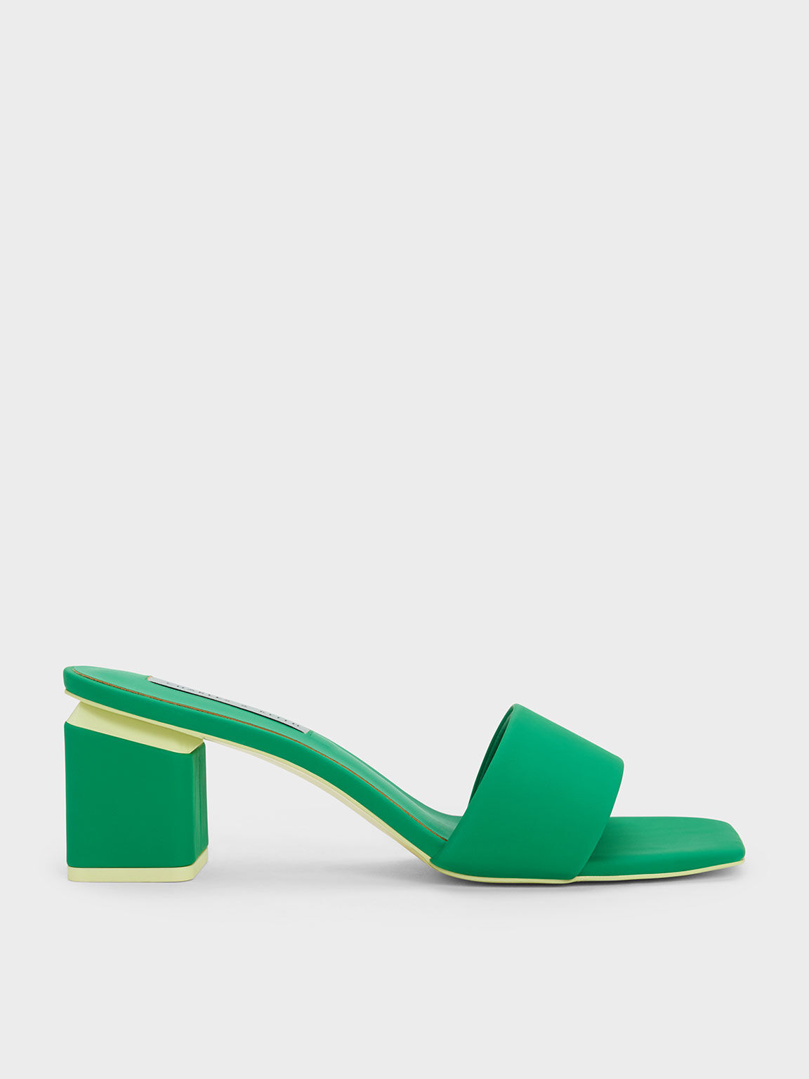 Square Block Heel Mules, Green, hi-res