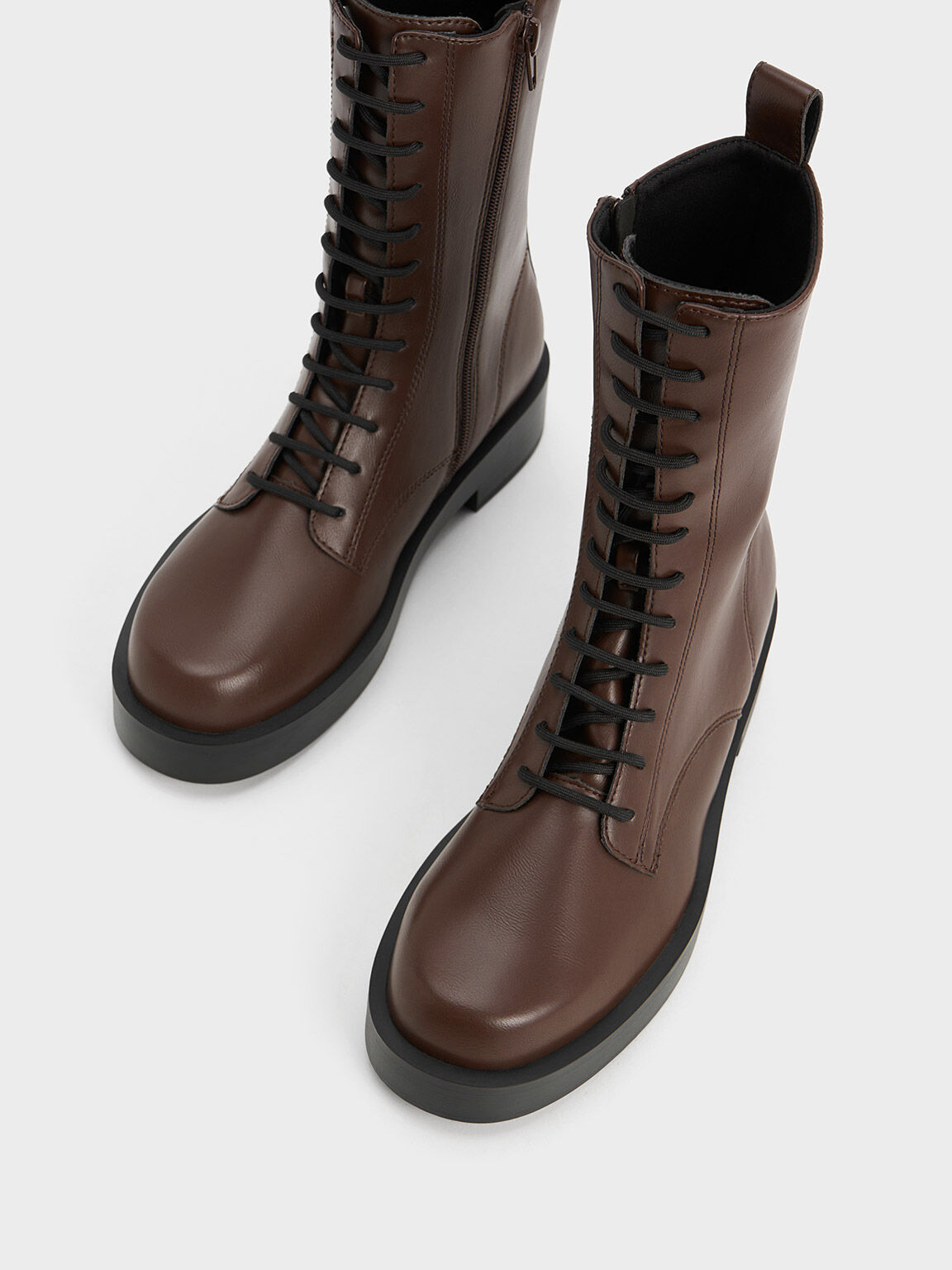 Lace-Up Calf Boots, Dark Brown, hi-res