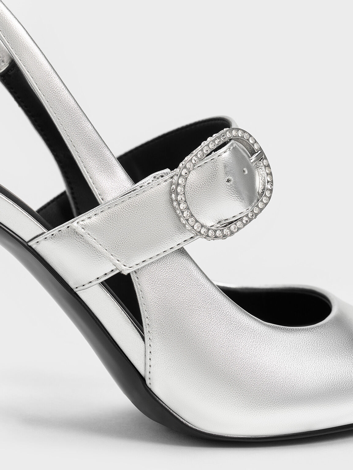 Metallic Crystal-Buckled Pumps, Silver, hi-res