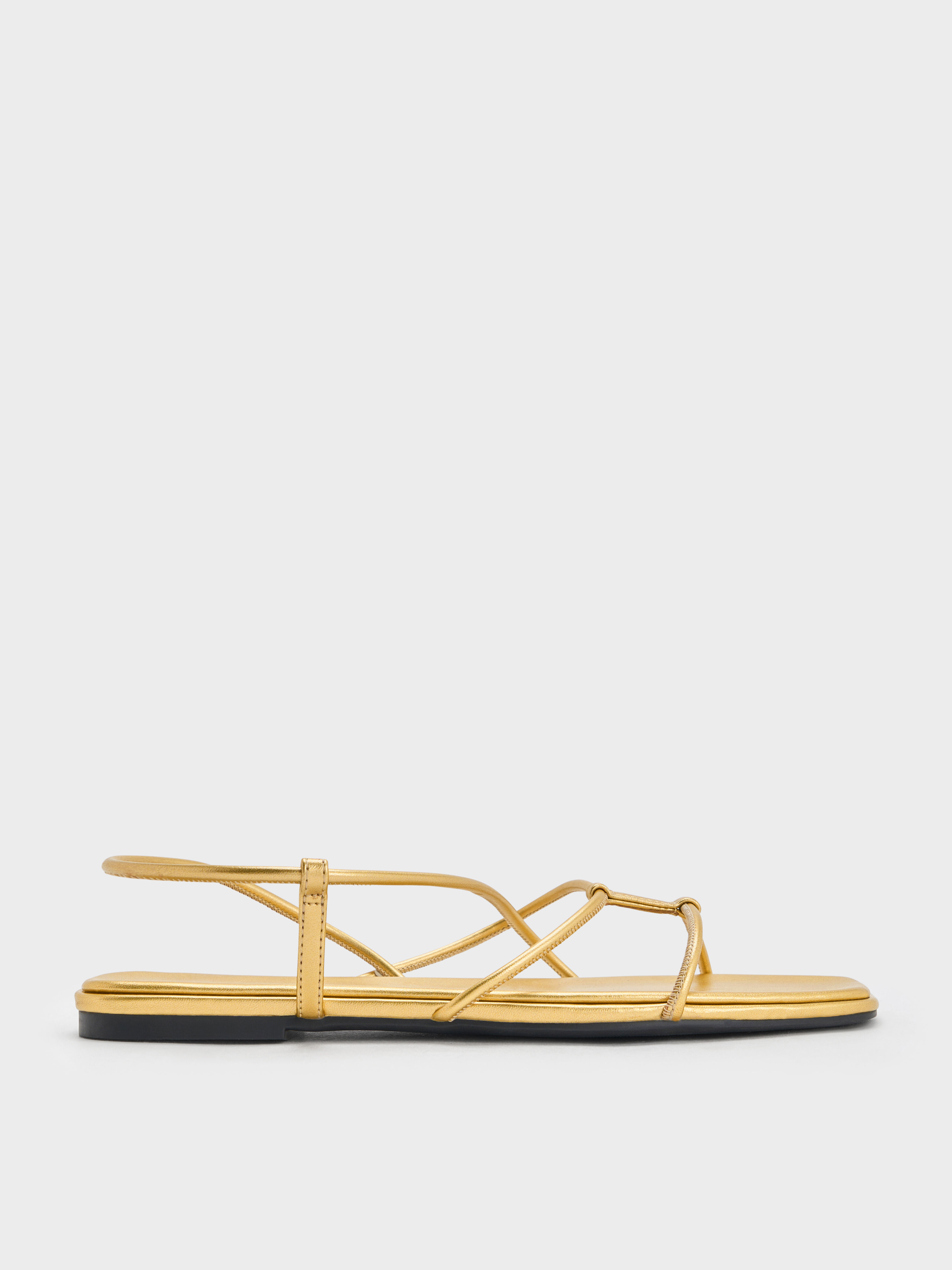 Square-Toe Strappy Sandals, Gold, hi-res