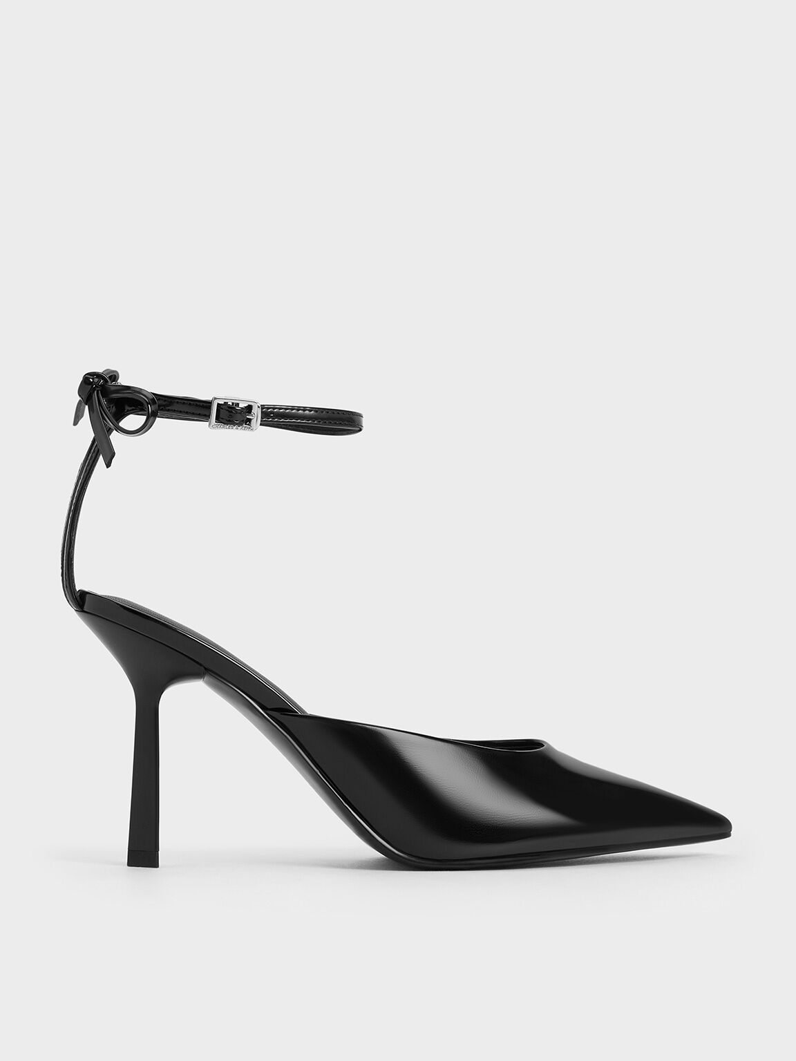 Bow Ankle-Strap Pointed-Toe Stiletto Pumps, Black Box, hi-res