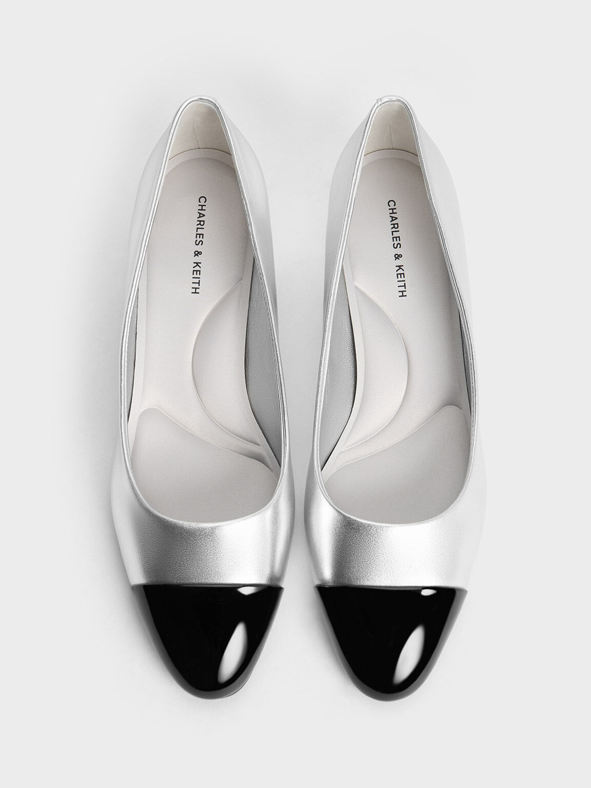 Patent Contrast Cap-Toe Pumps, Silver, hi-res