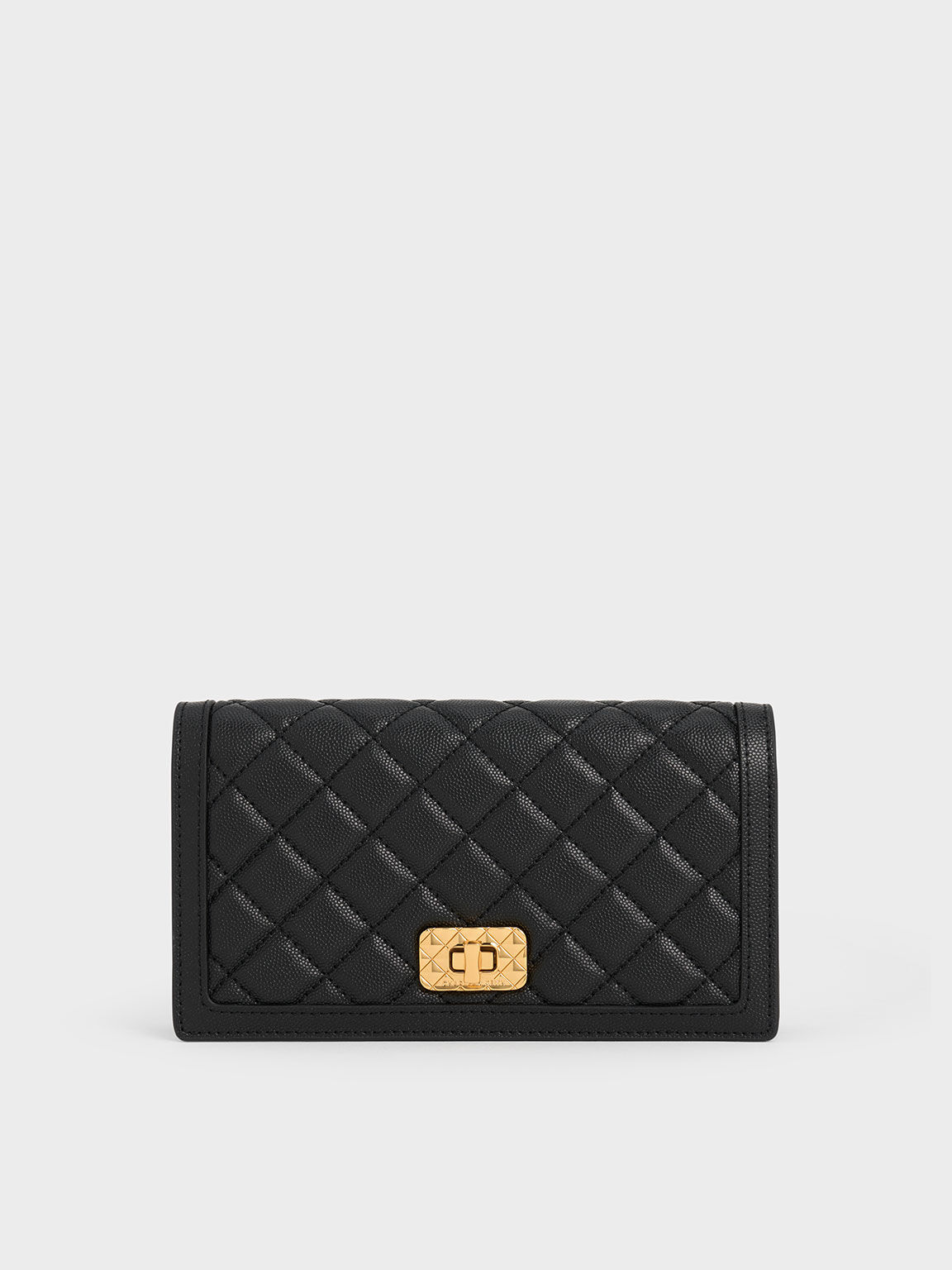 Micaela Quilted Long Wallet, Black, hi-res