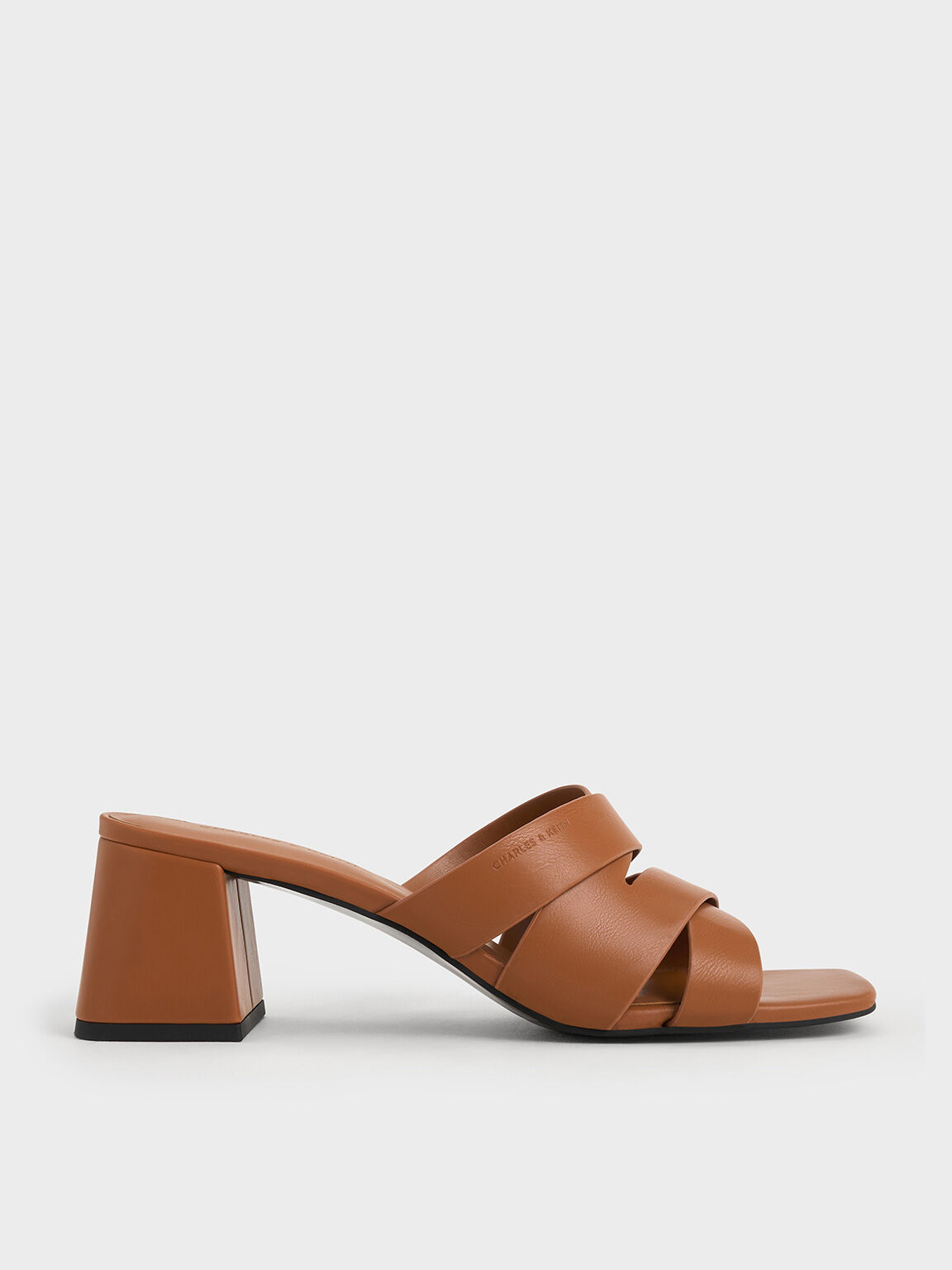 Crossover-Strap Square-Toe Block-Heel Mules, Cognac, hi-res