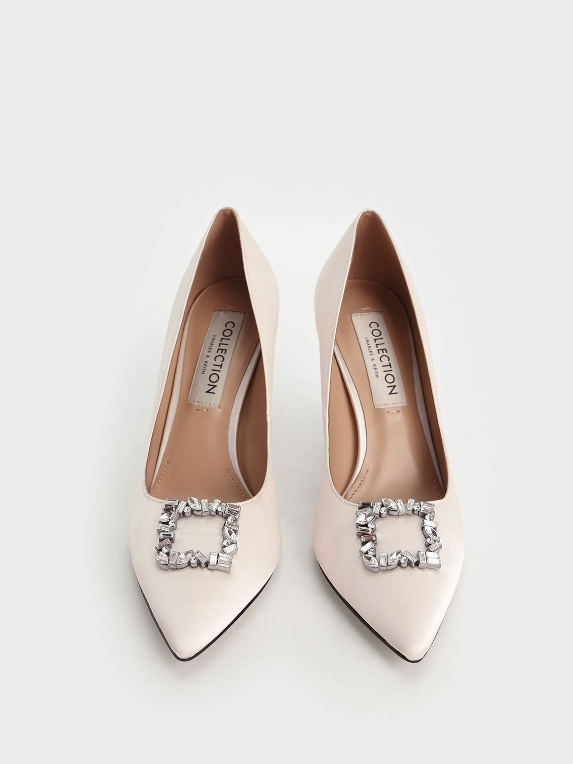 Cream Satin Gem-Embellished Pumps - CHARLES & KEITH US