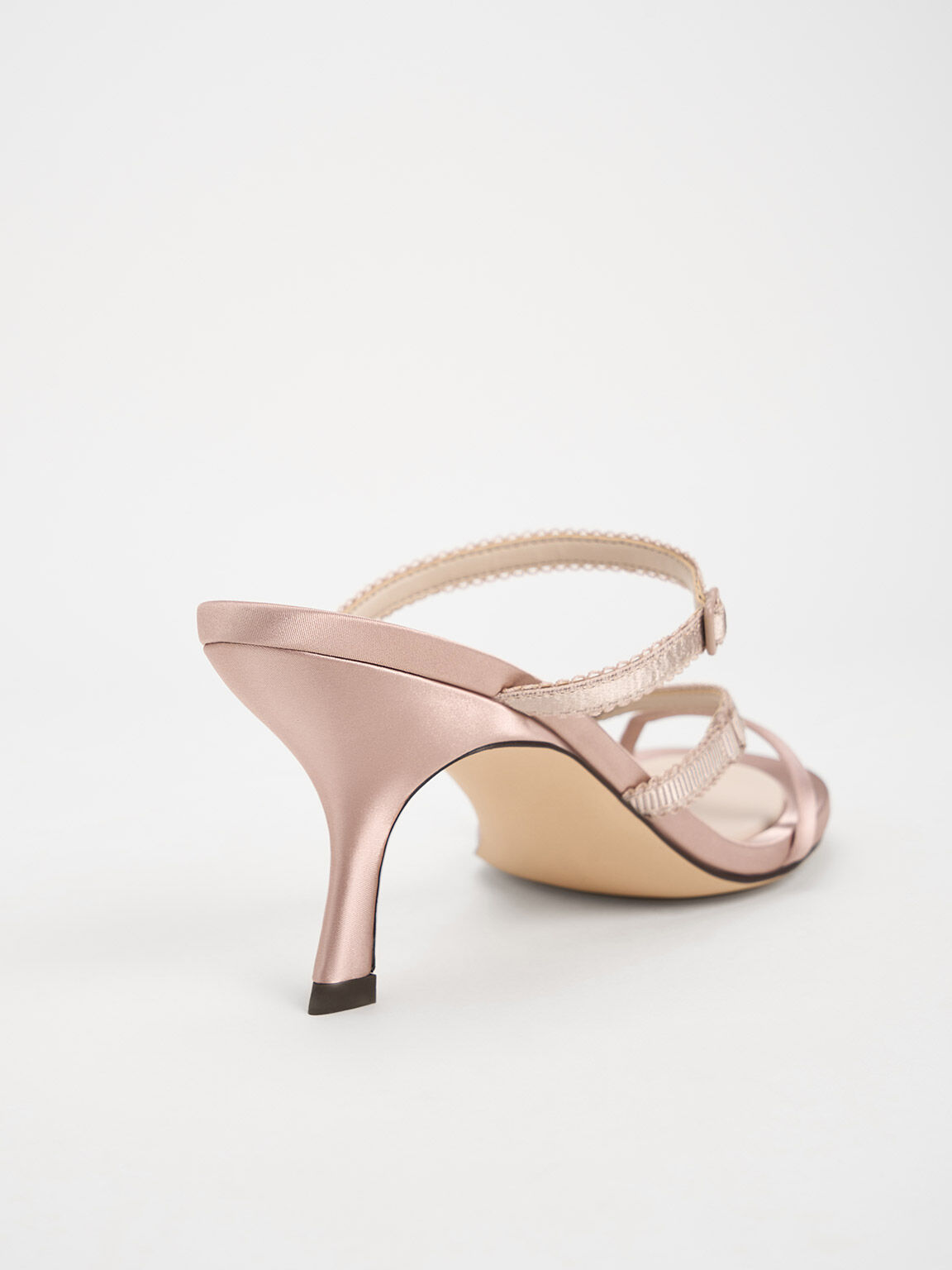 Satin Strappy-Lace Thong Sandals, Nude, hi-res