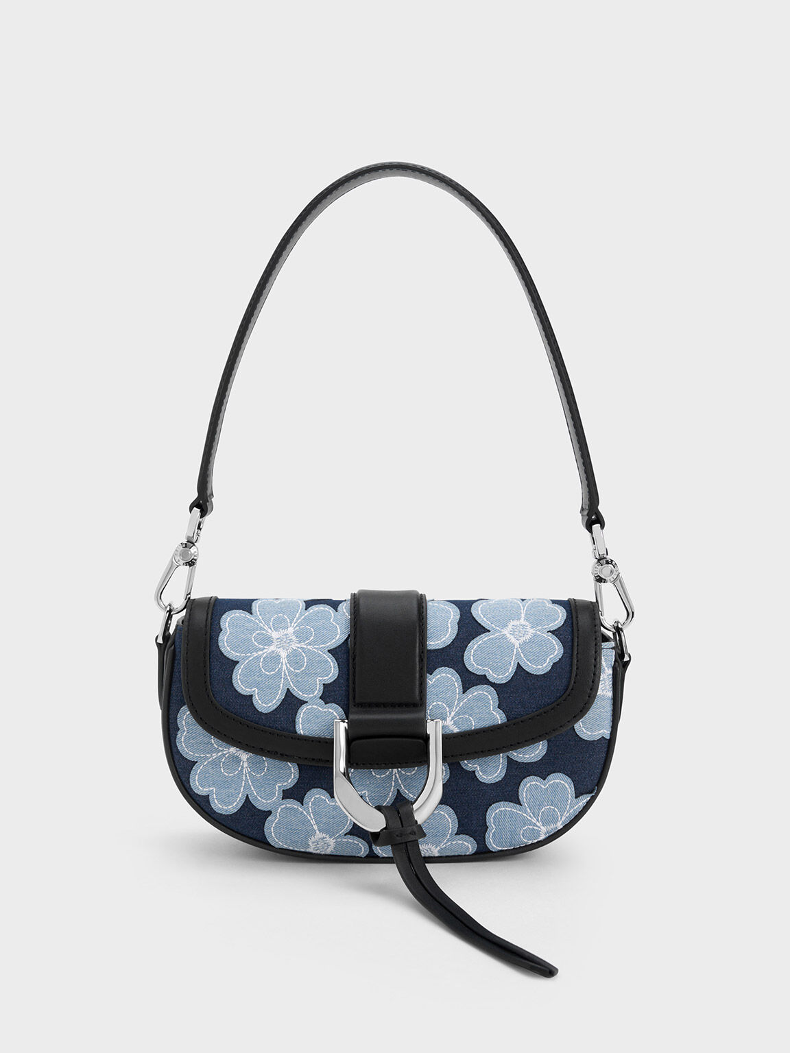 Blue Gabine Floral Denim Shoulder Bag - CHARLES & KEITH US