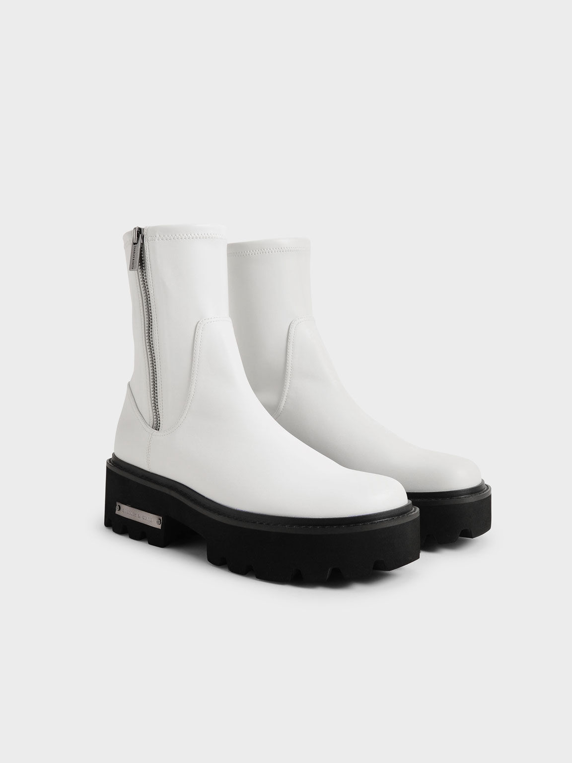 White Side-Zip Ankle Boots - CHARLES & KEITH International