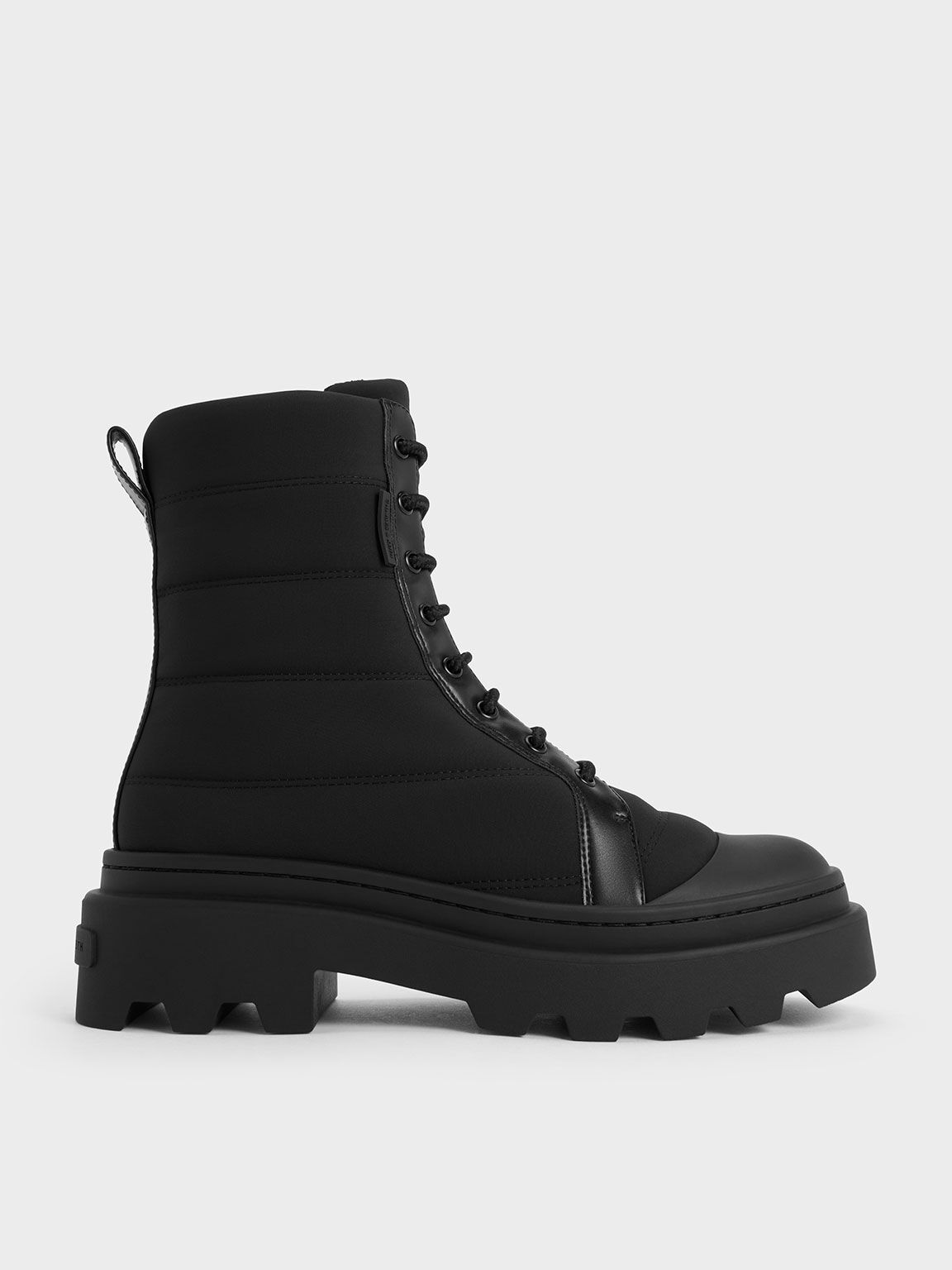 Nylon Puffy Ridged-Sole Boots - Black Textured