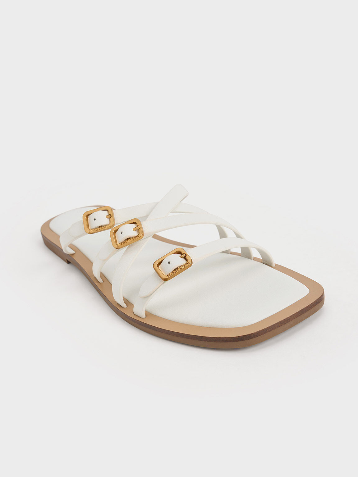 Sandalias slip-on de tiras con hebilla, Blanco, hi-res