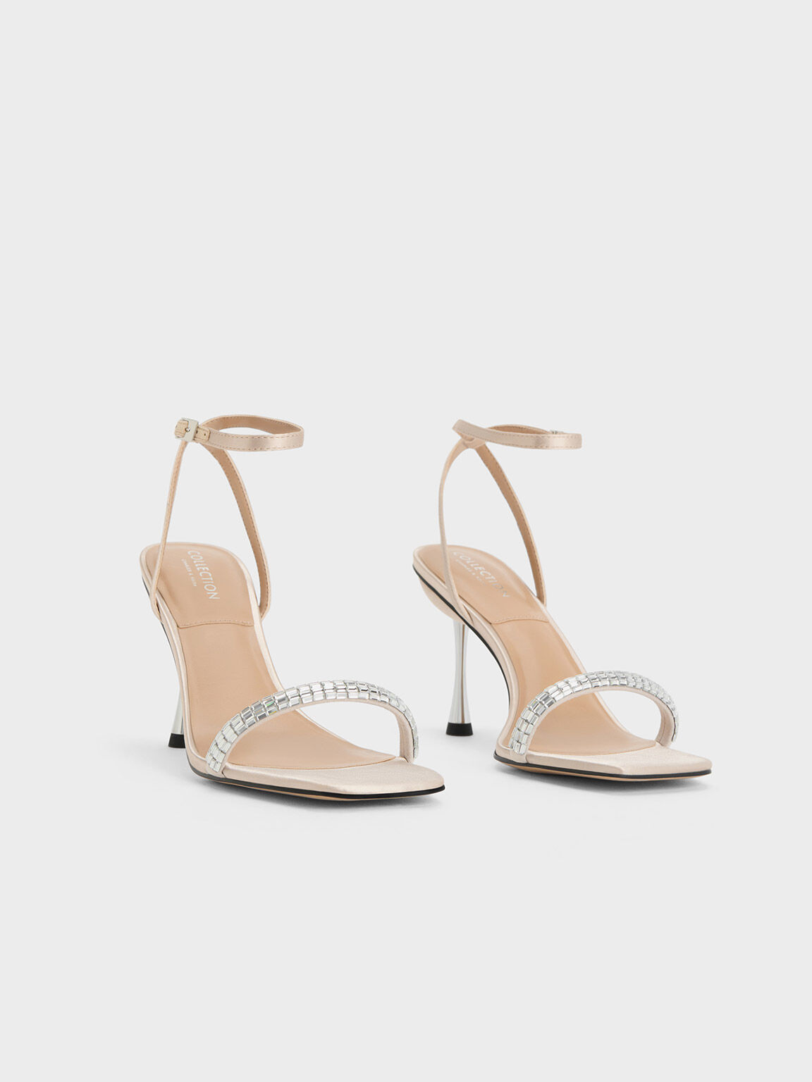 Cream Demi Recycled Polyester Embellished Ankle-Strap Sandals - CHARLES ...