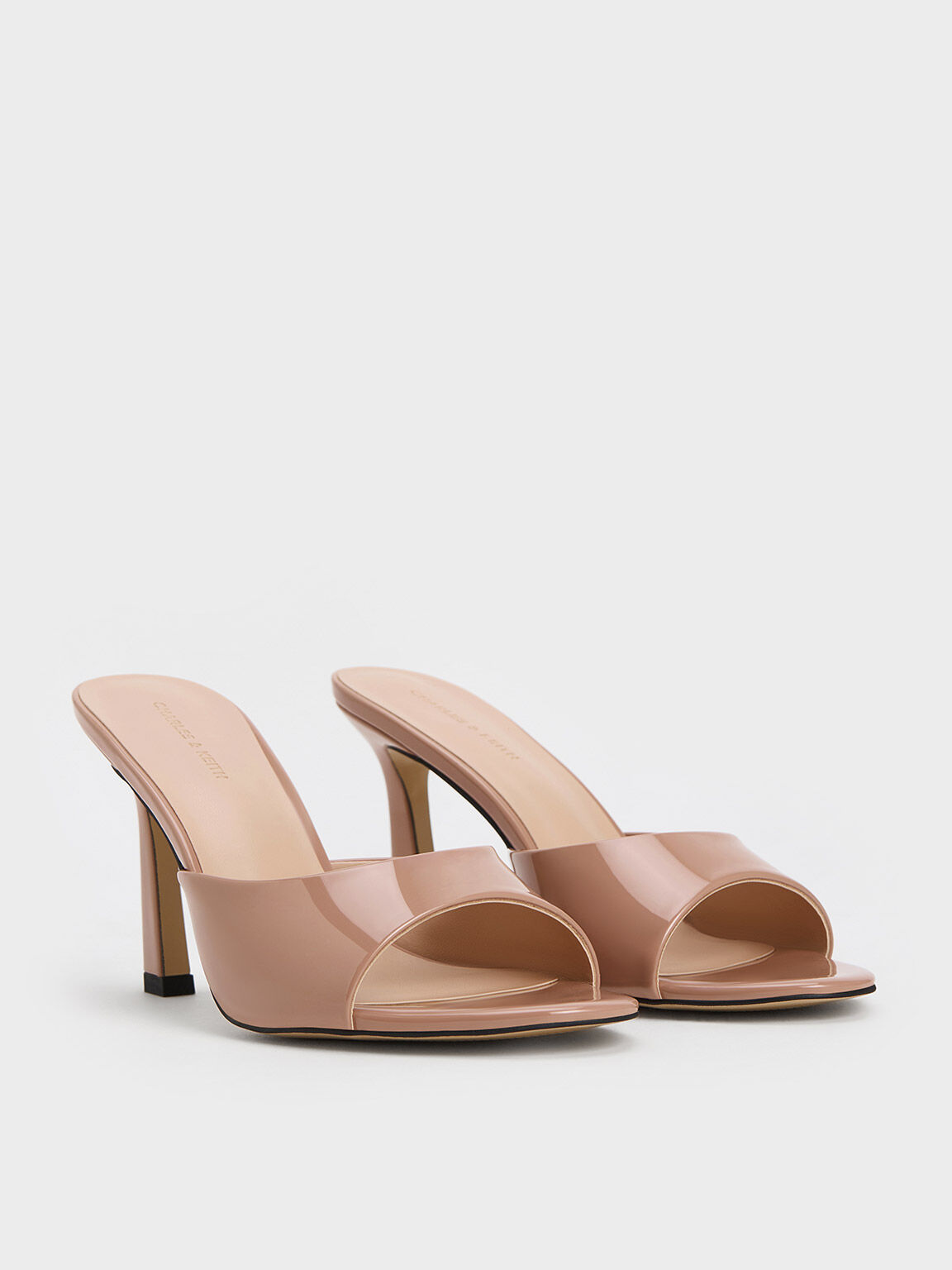 Patent Open-Toe Heeled Mules - Nude