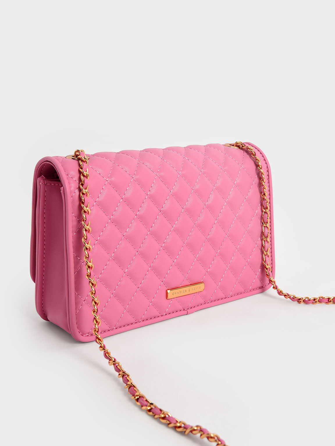 Quilted Turn-Lock Evening Clutch, Pink, hi-res