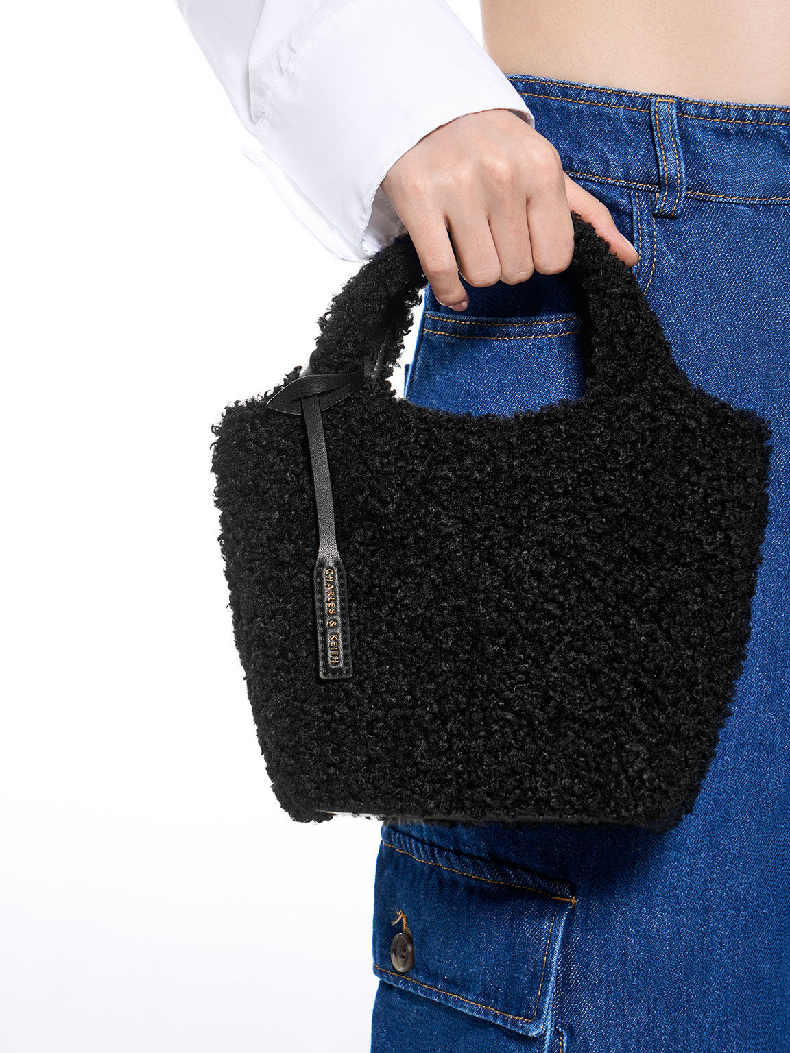 Arlys Furry Tote Bag, Noir, hi-res