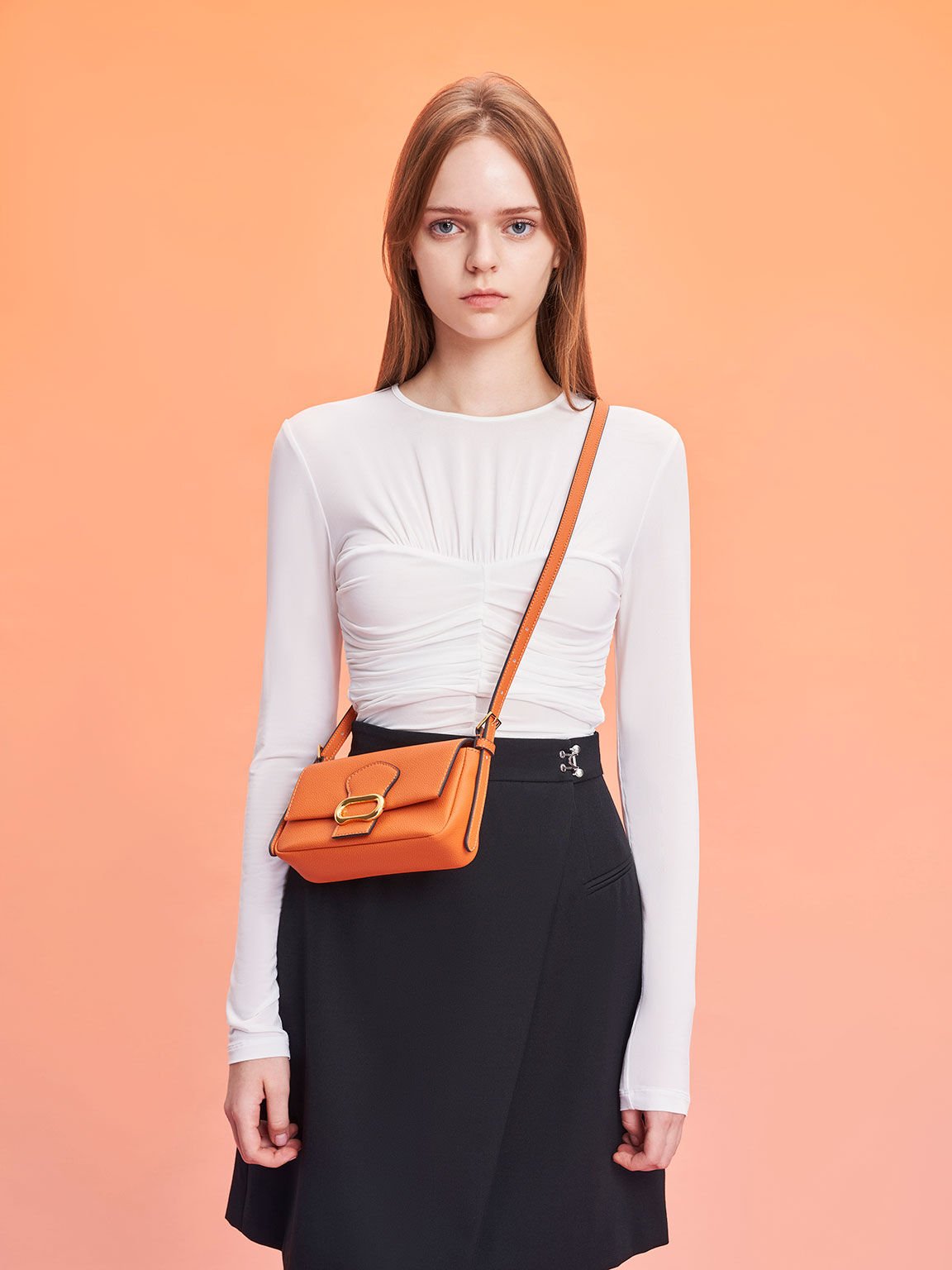 Daki Belted Shoulder Bag, Orange, hi-res