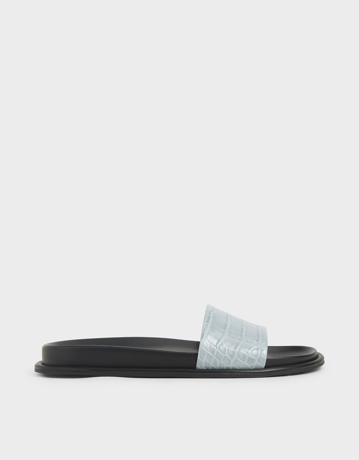 Blue Croc-Effect Slide Sandals 