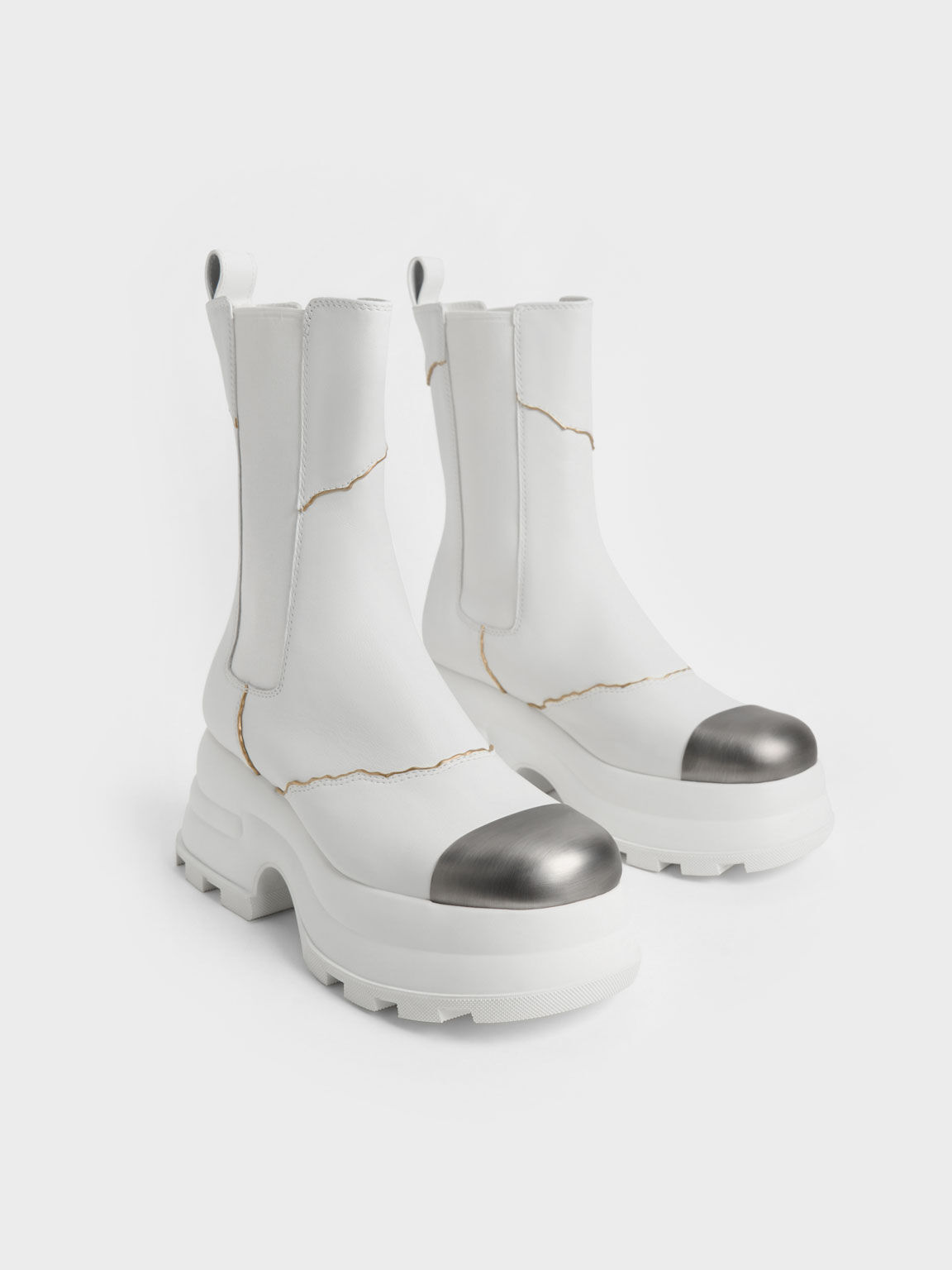 White Jules Leather Chelsea Boots - CHARLES & KEITH CA