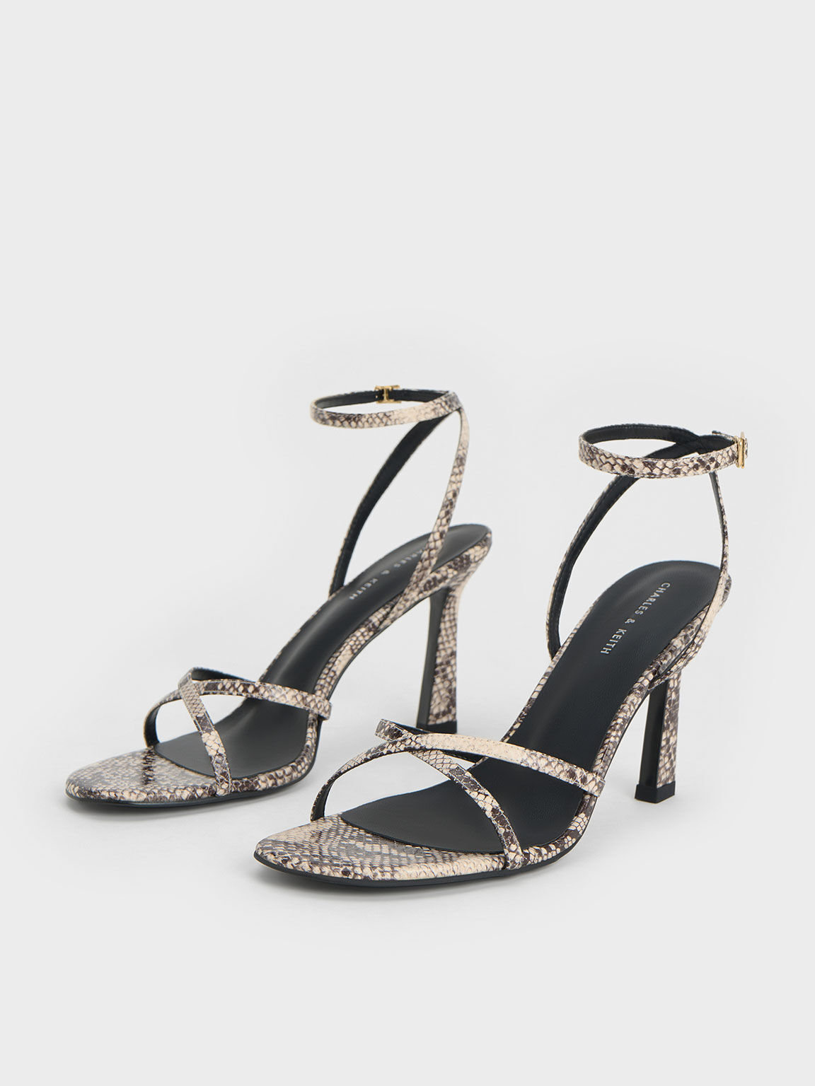 Snake-Print Crossover-Strap Heeled Sandals, Animal Print Natural, hi-res