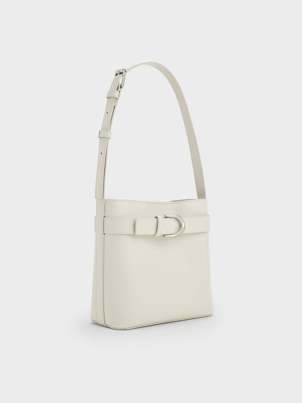 Bolso bombonera Gabine de cuero con tira tipo cinturón, Blanco, hi-res