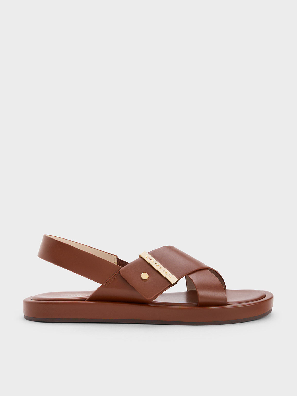 Cognac Crossover Back Strap Sandals - CHARLES & KEITH US