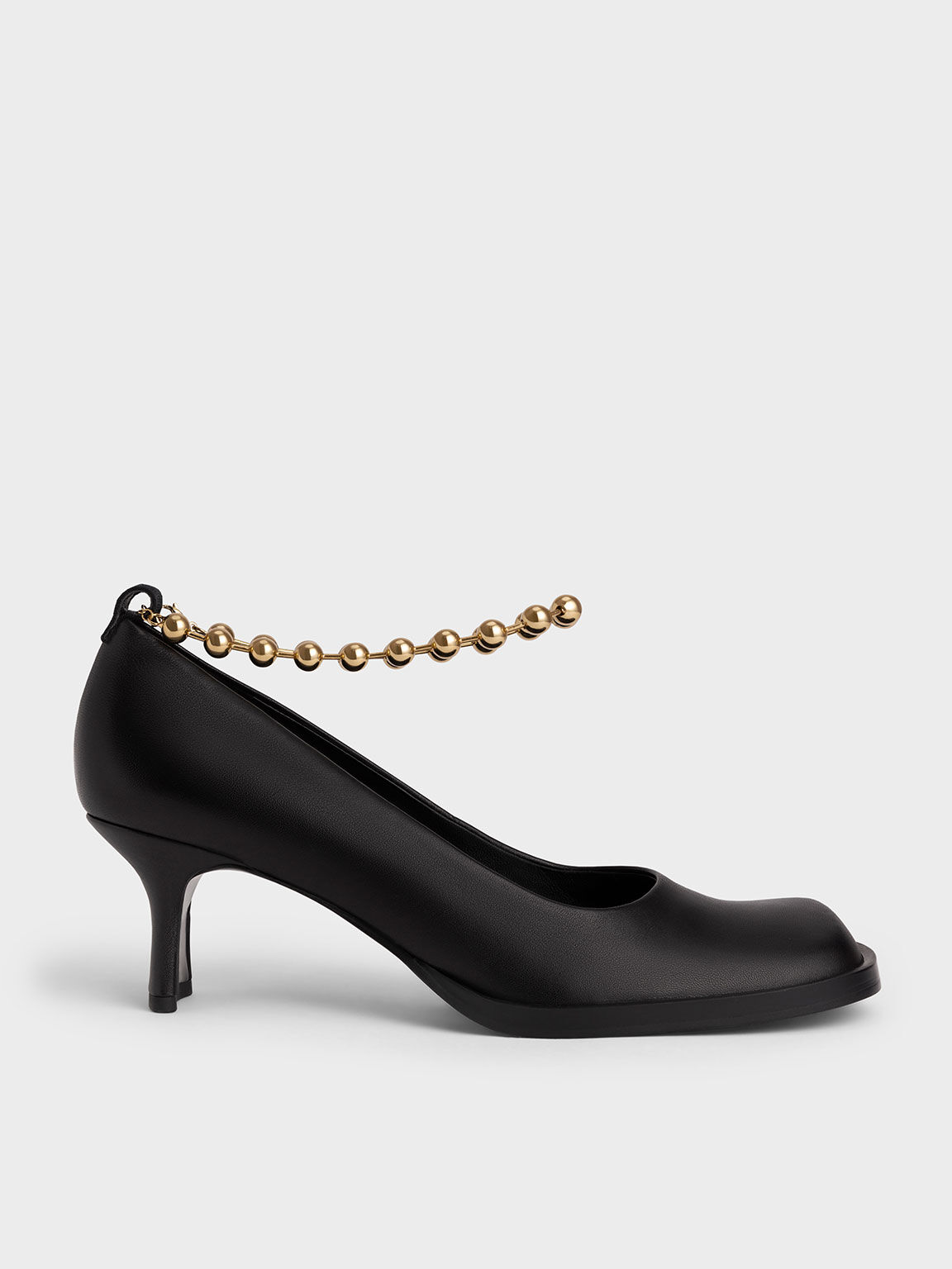 finansiere pant Fare Black Embellished Ankle Strap Leather Pumps - CHARLES & KEITH US