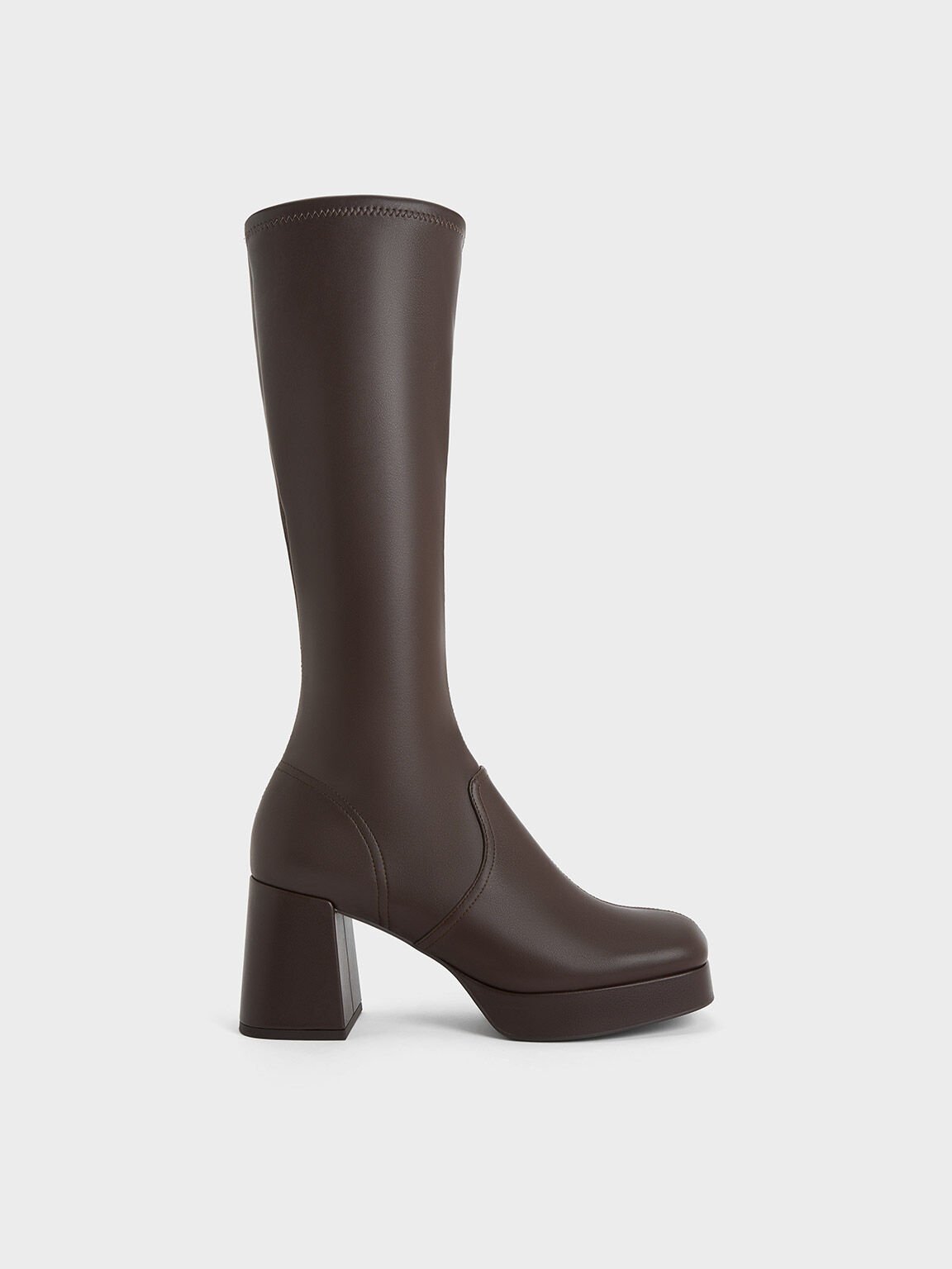 Evie Platform Block-Heel Knee-High Boots - Dark Brown