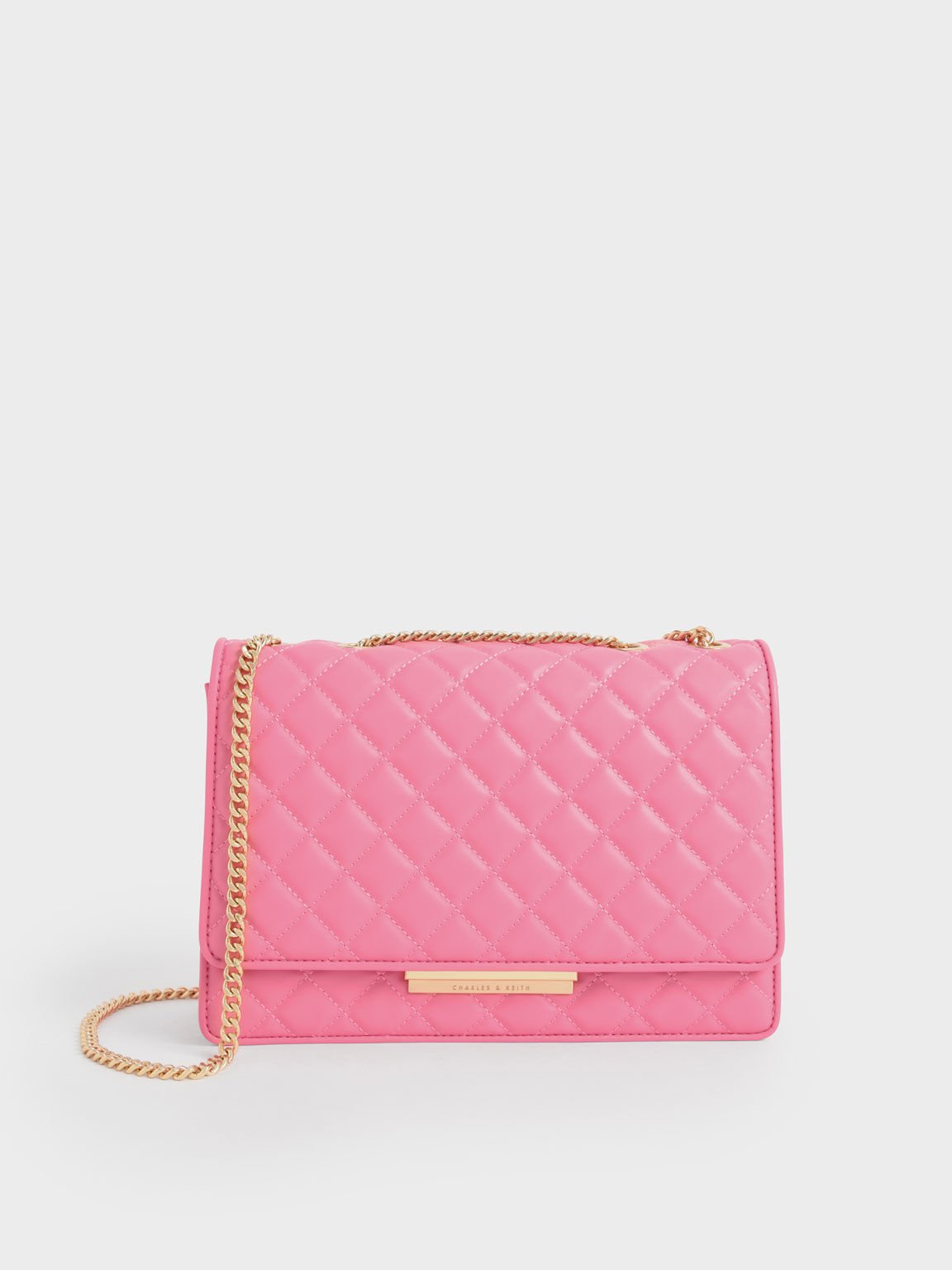 Quilted Hot Pink Small Purse w/ Gold Chain Straps