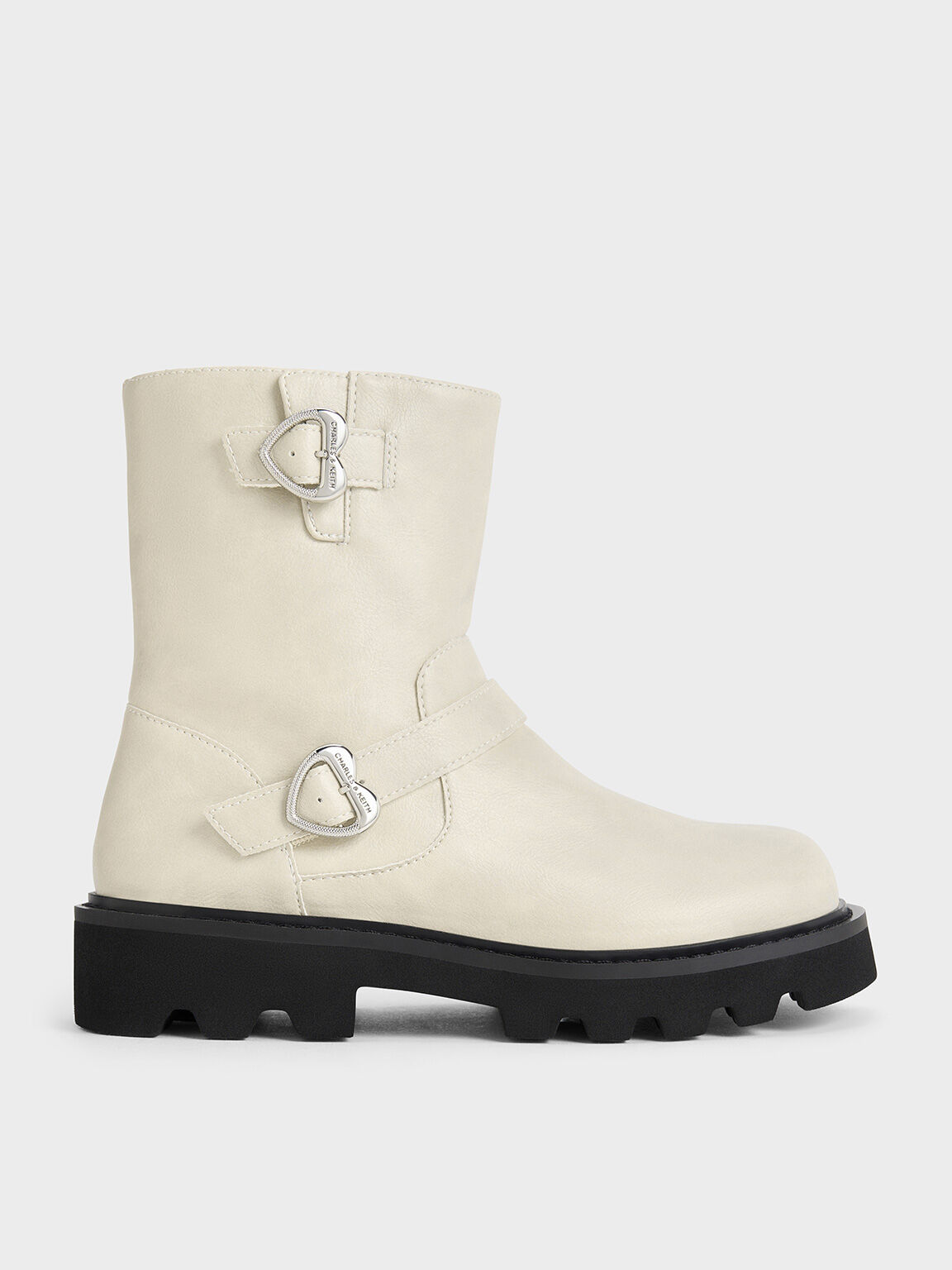 Girls' Heart-Buckle Ankle Boots, Chalk, hi-res