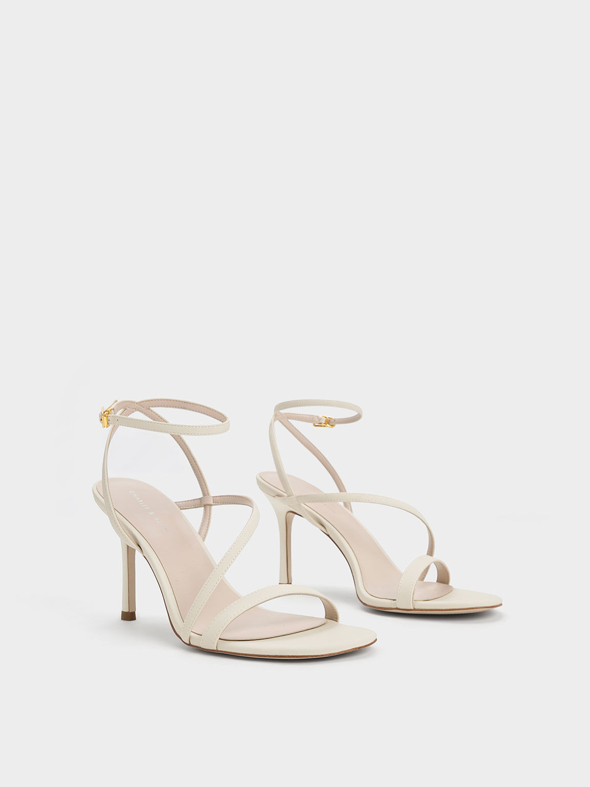 Chalk Asymmetric Strappy Heeled Sandals - CHARLES & KEITH KH