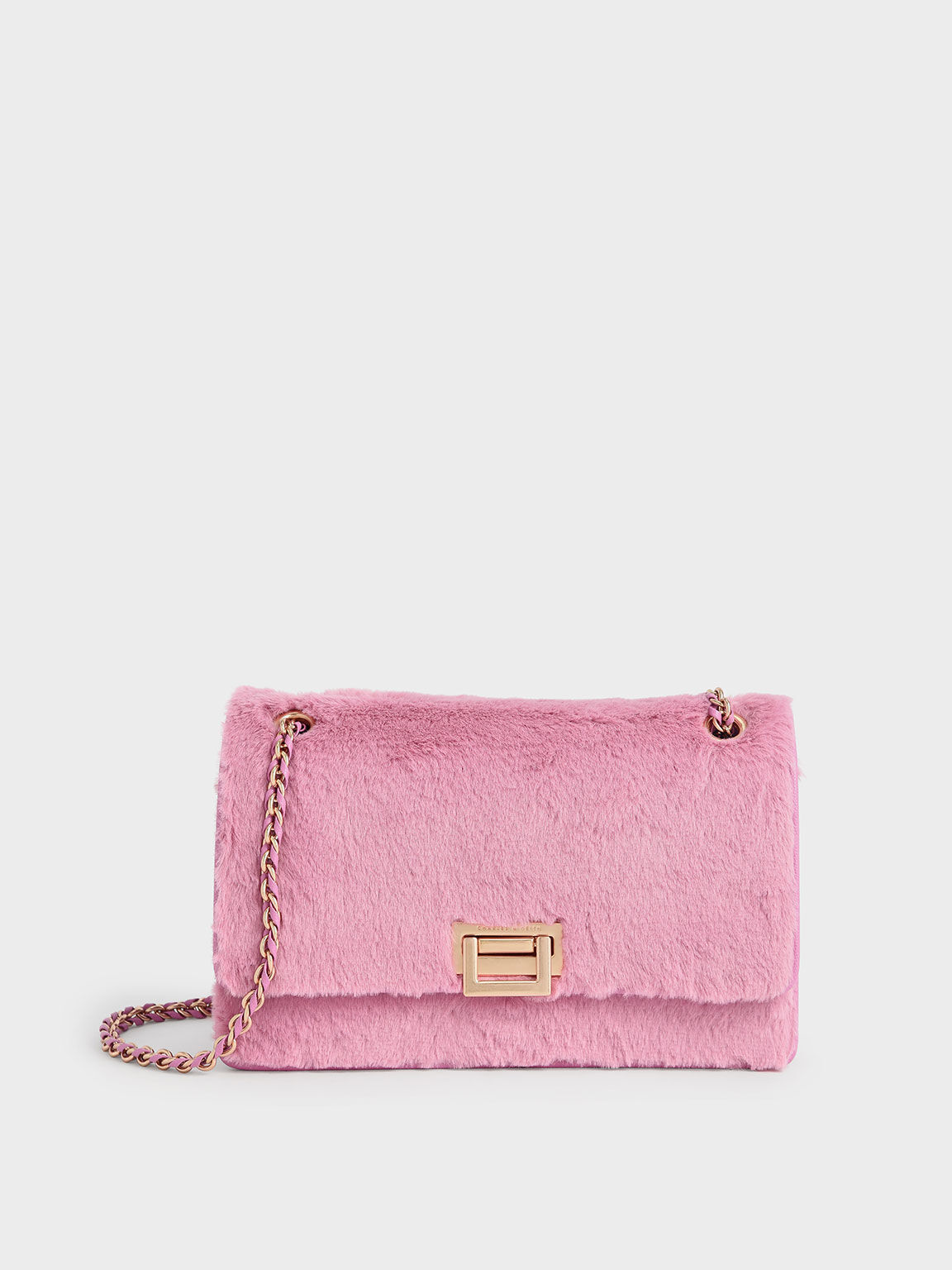 Pink Textured Chain Shoulder Bag - CHARLES & KEITH US