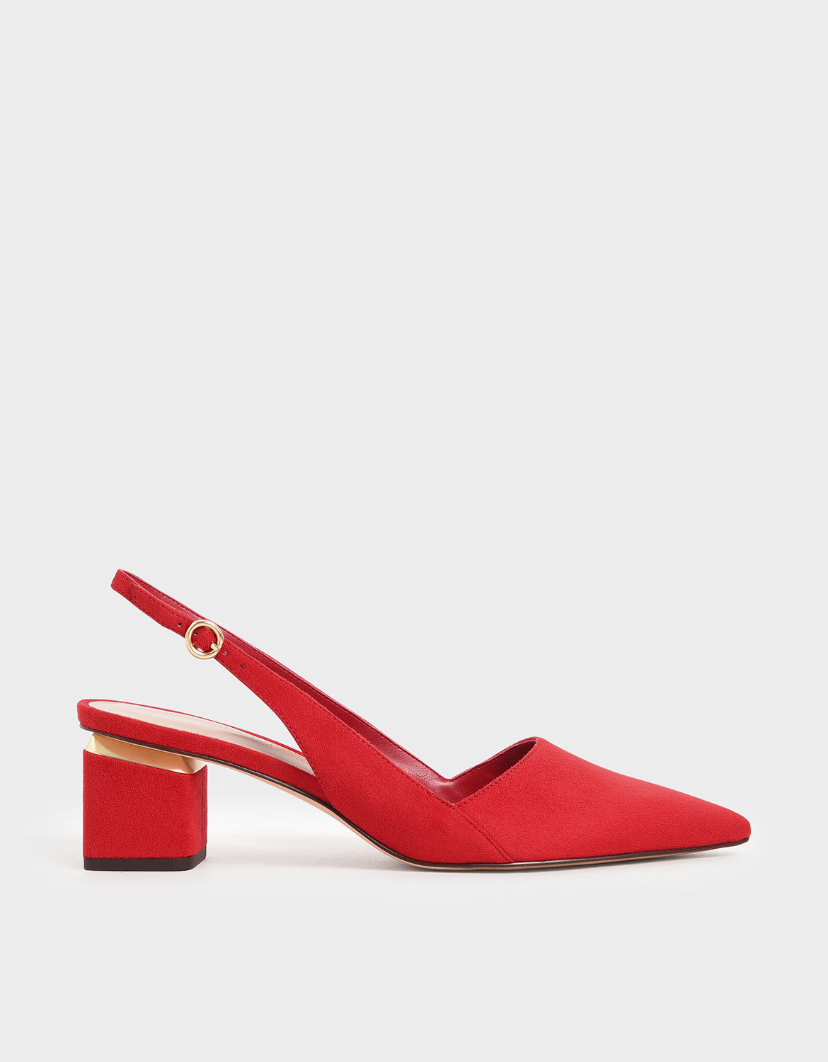 Red Pointed Textured Slingback Heels 