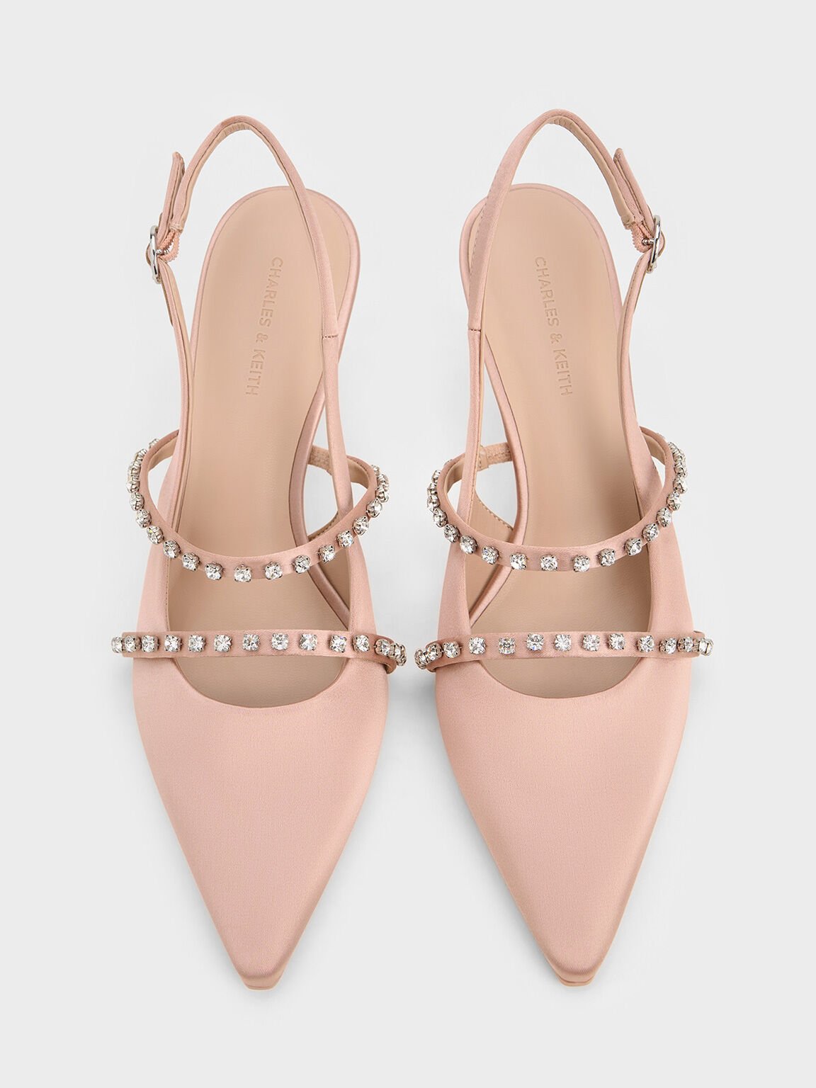 Satin Crystal-Embellished Slingback Mary Jane Pumps, Nude, hi-res