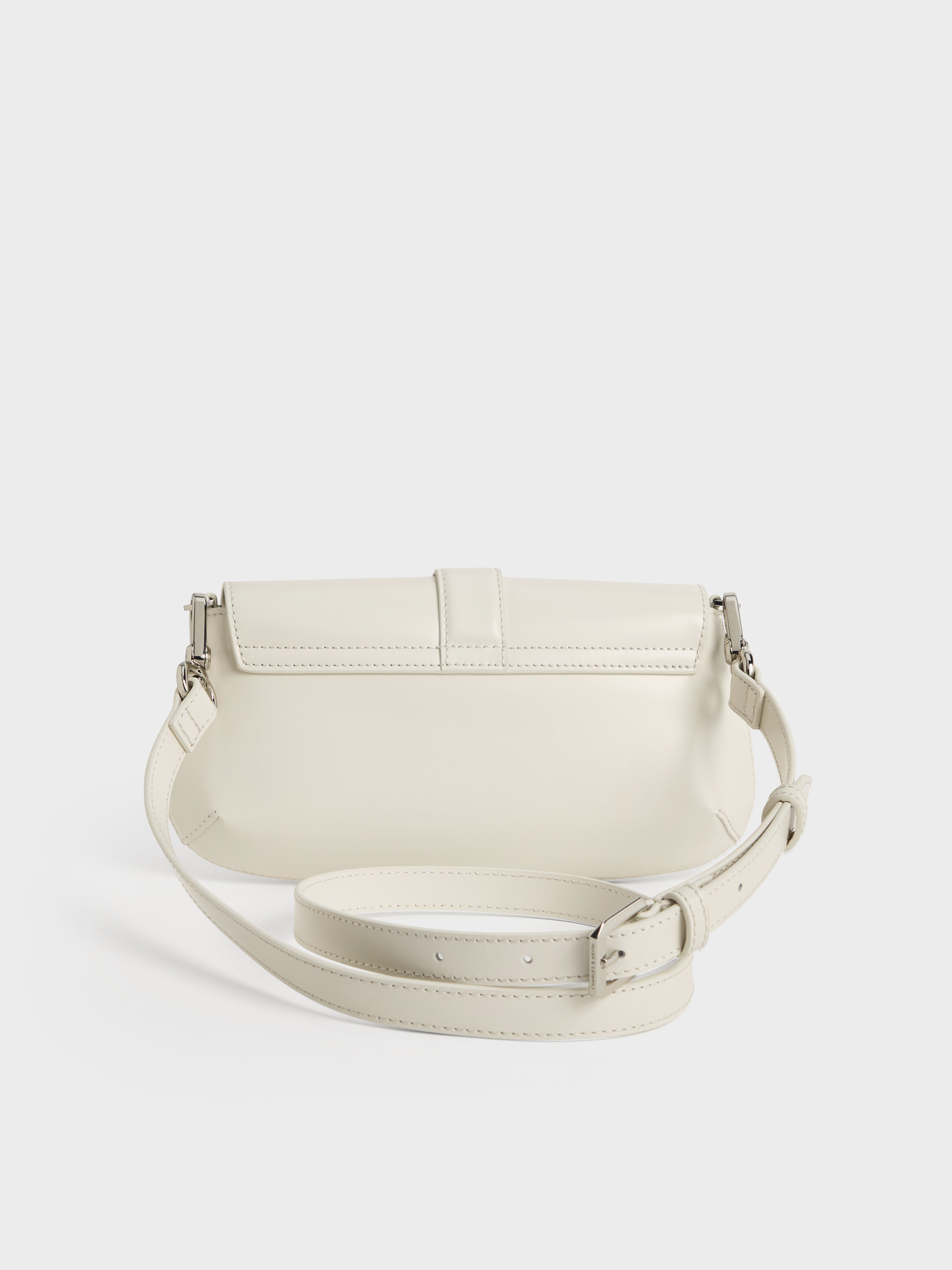 Gabine Leather Elongated Shoulder Bag, White, hi-res