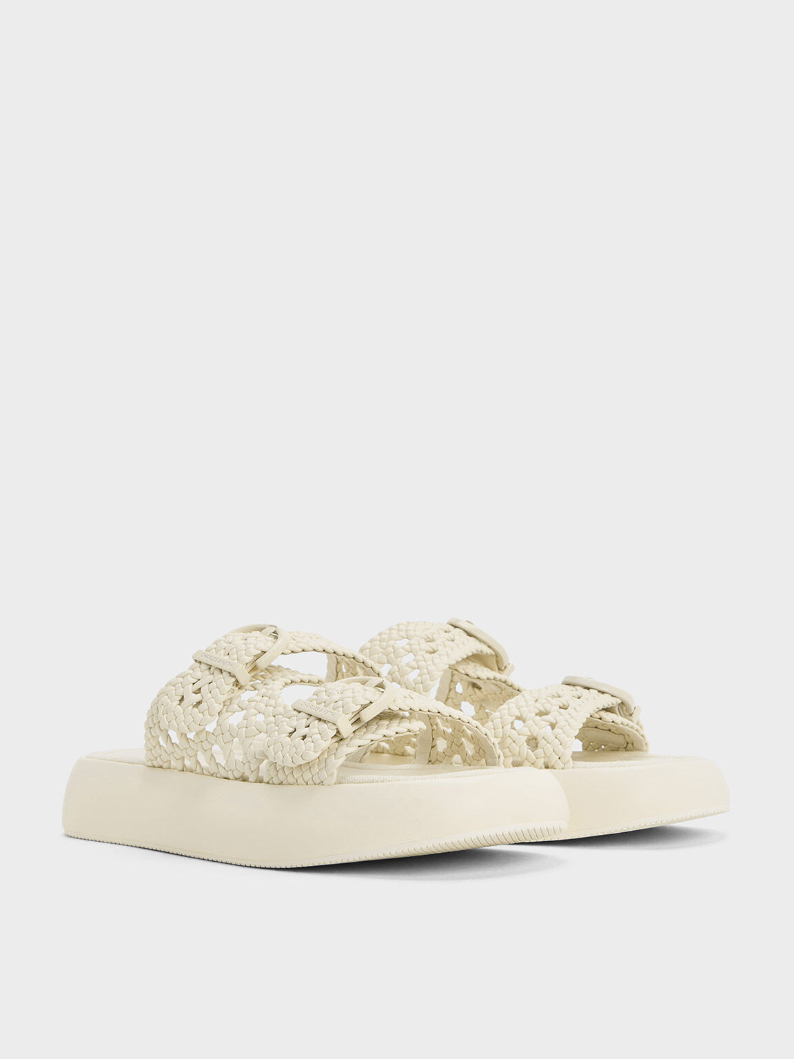 Woven Double-Strap Buckled Sandals, Chalk, hi-res