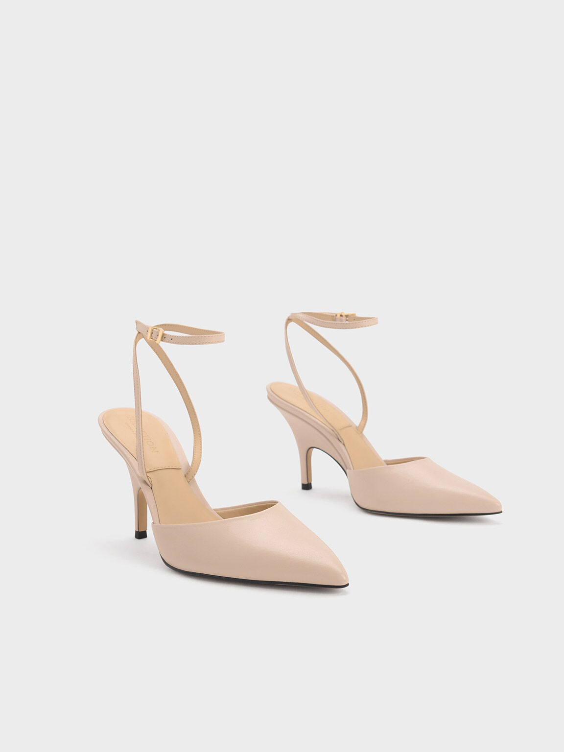 Nude Leather Ankle Strap Pumps - CHARLES & KEITH US