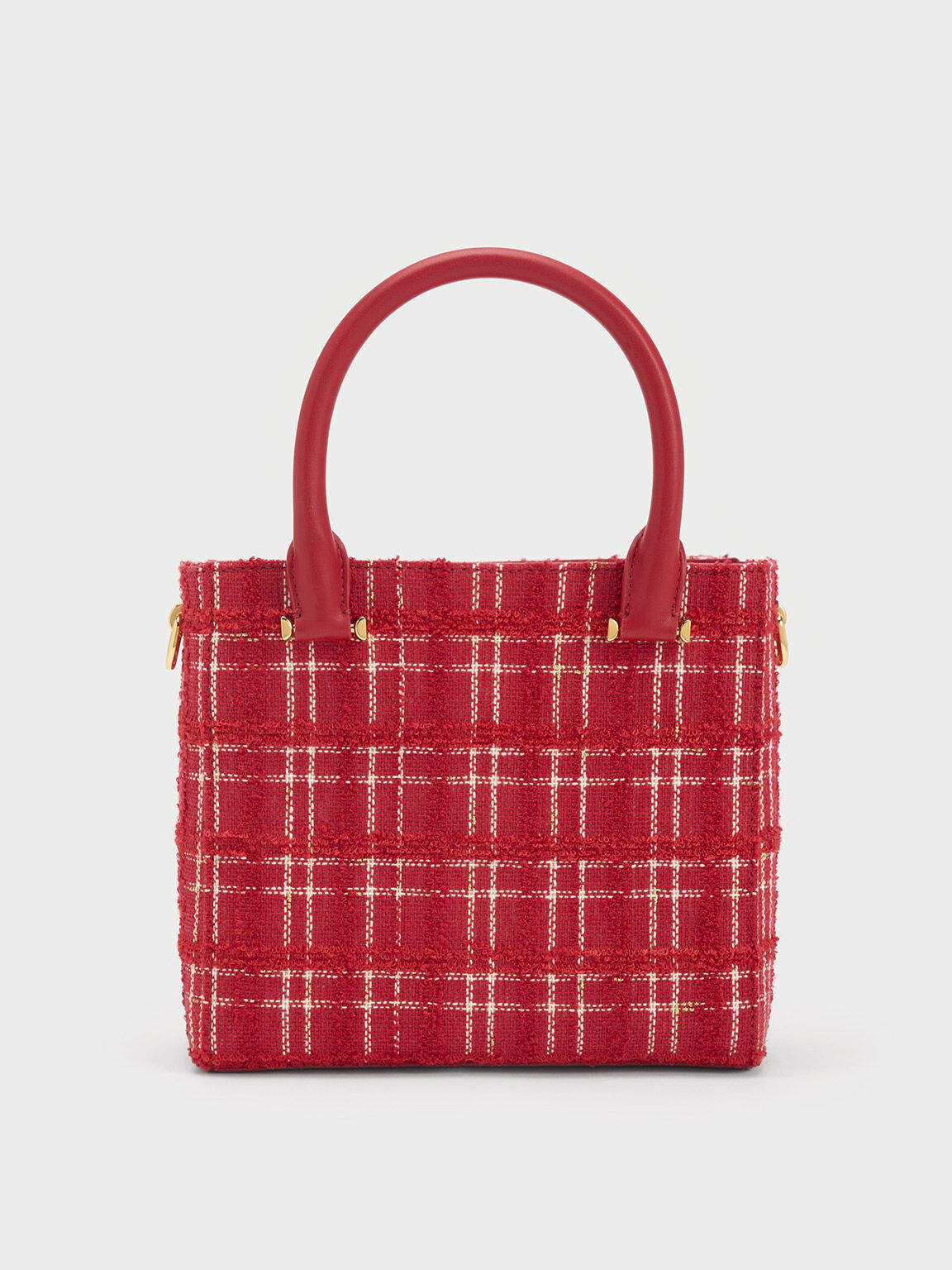 Mini Plaid Pattern Tweed Bag, Buckle Decor Shoulder Square Bag