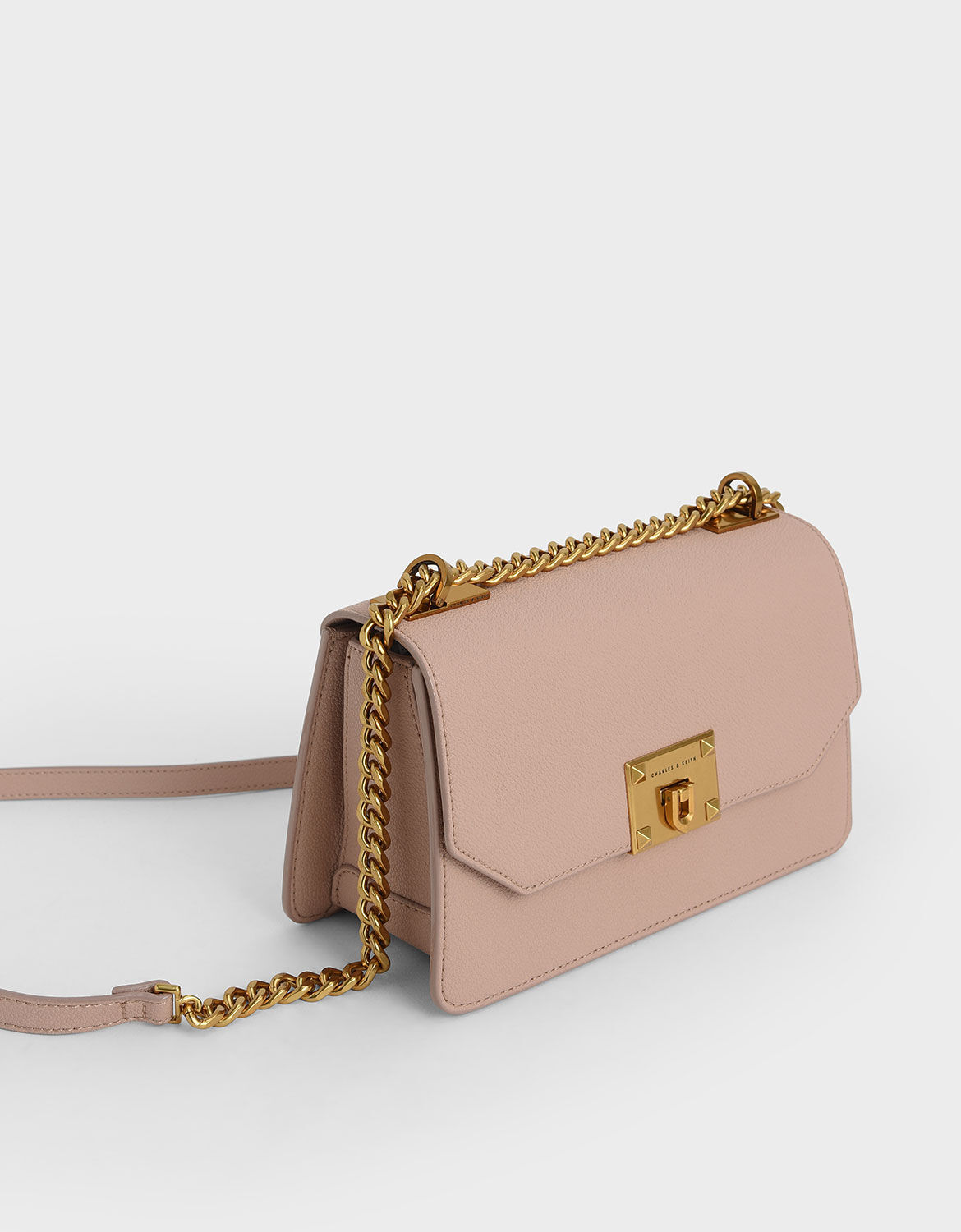 Pink Metallic Push-Lock Crossbody Bag - CHARLES & KEITH International