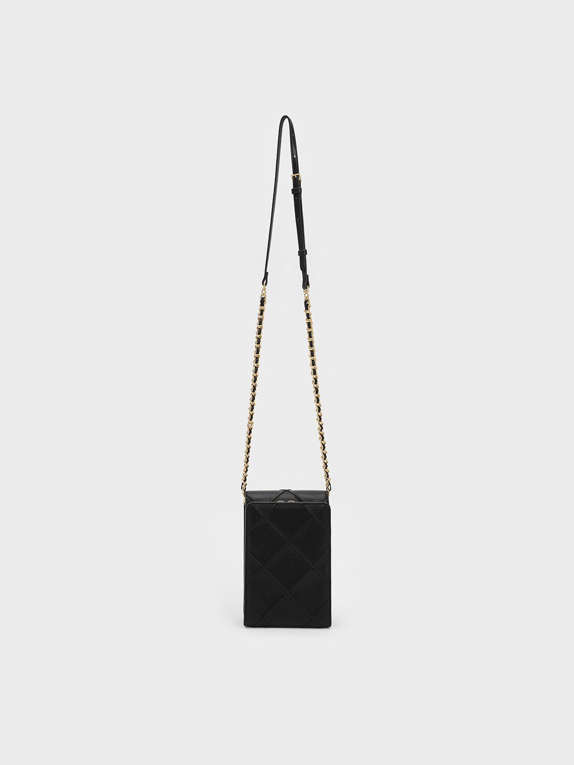 Eleni Quilted Elongated Crossbody Bag, Black, hi-res