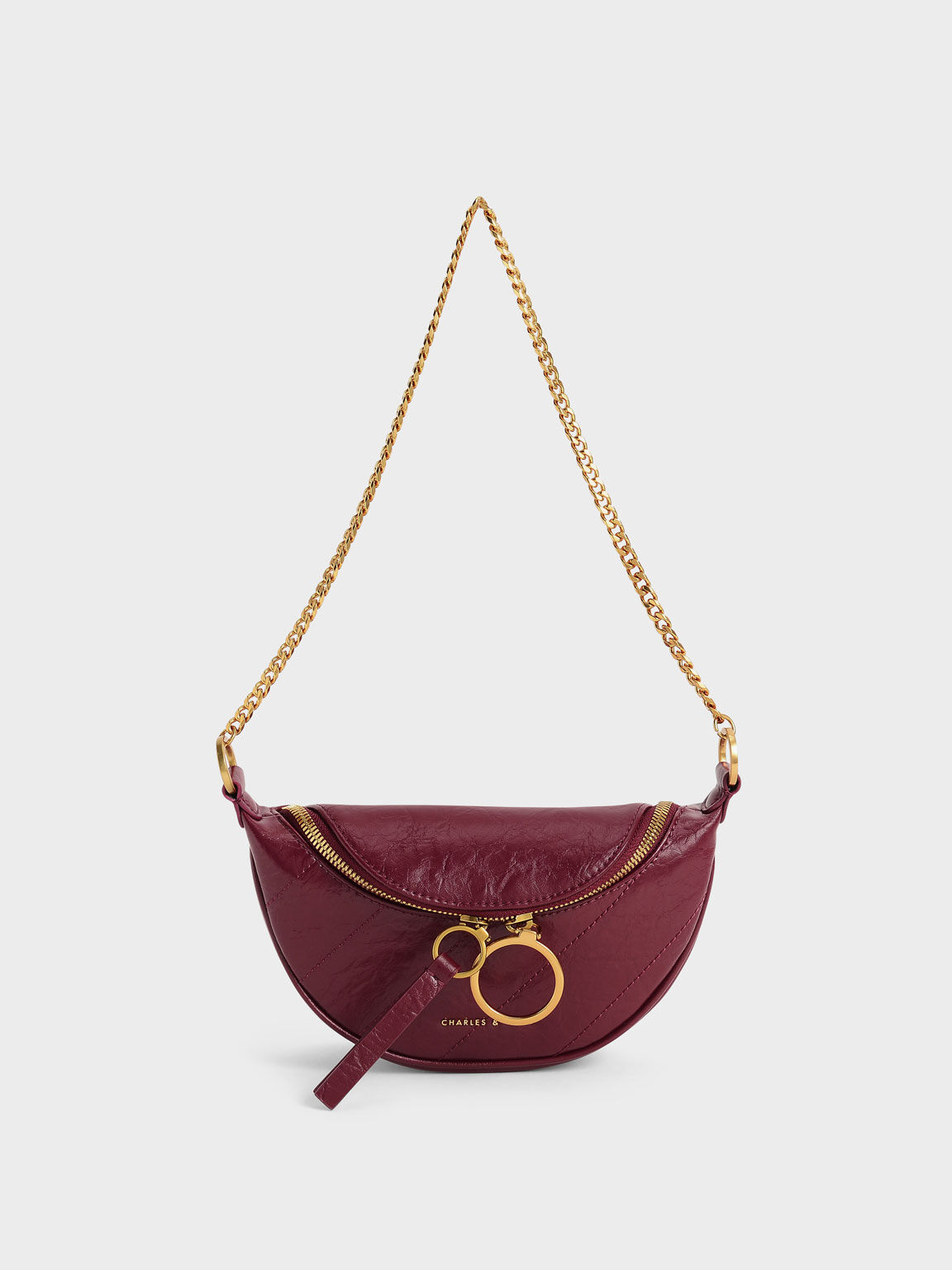 Burgundy Philomena Wrinkled-Effect Half-Moon Crossbody Bag